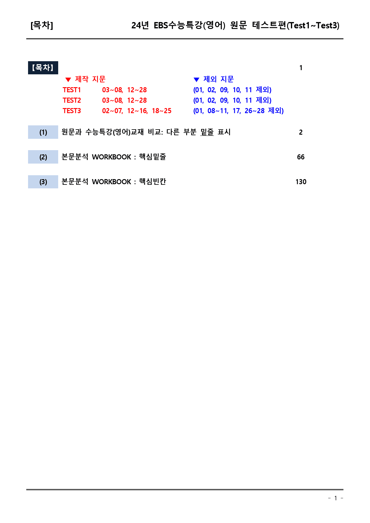 EBS수능특강(영어) TEST1~TEST3 원문밑줄빈칸_preview_1