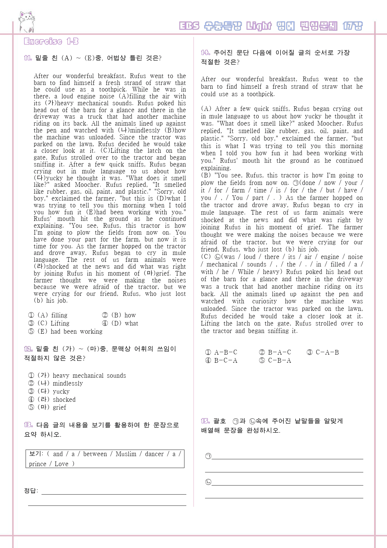 수능특강 라이트 light 영어 17강 17과 변형문제 서술형 고난도_preview_3
