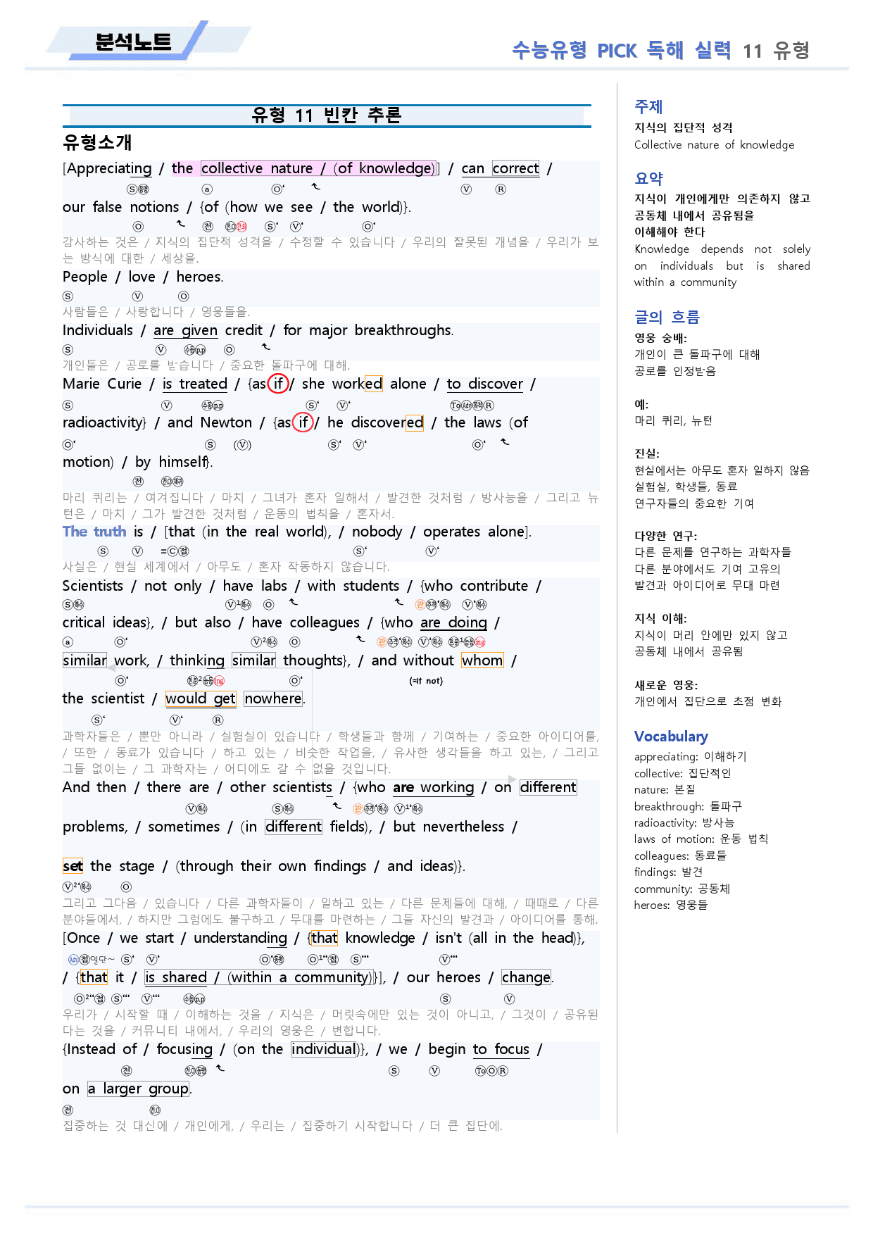 수능유형 픽 pick 독해 실력 분석노트 11 11강 11과_preview_2