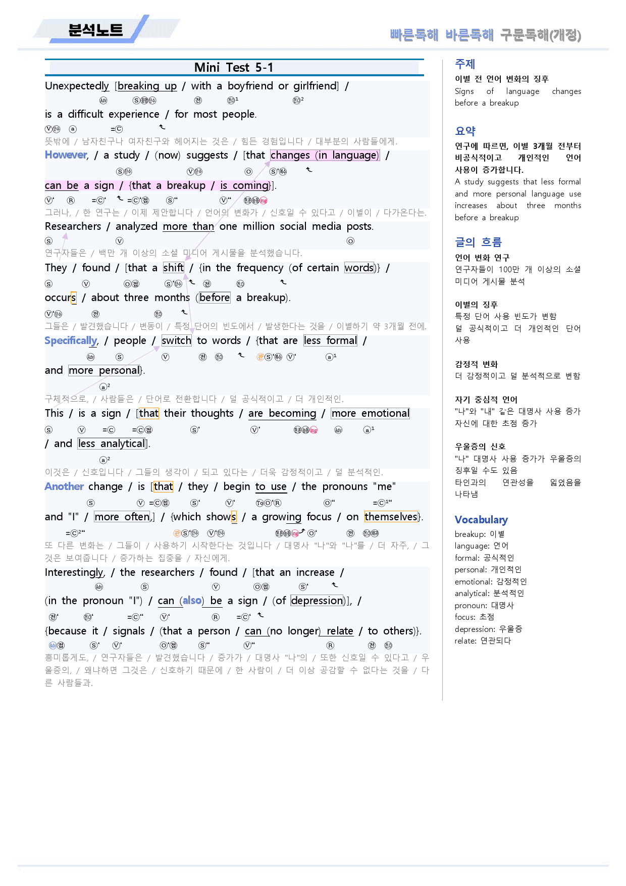 빠른독해 빠바 구문 독해 분석 노트 미니 테스트 mini test 5회_preview_2