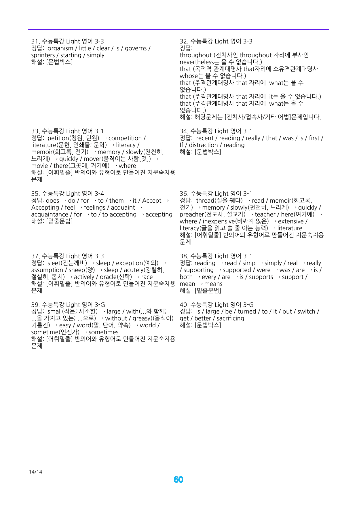 수능특강 Light 영어 3장 어법,어휘 워크북 160제 (40제x4회)_preview_60