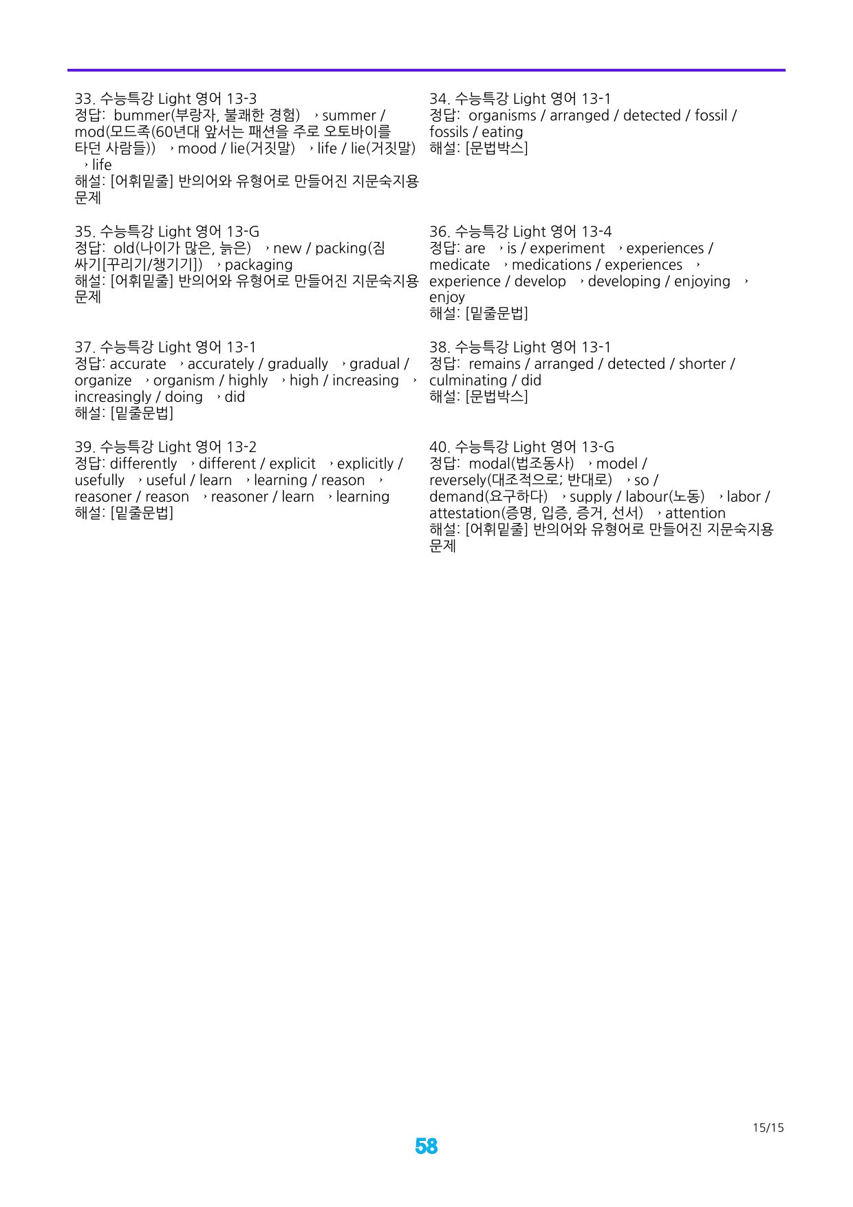 수능특강 Light 영어 13장 어법,어휘 워크북 160제 (40제x4회_preview_58