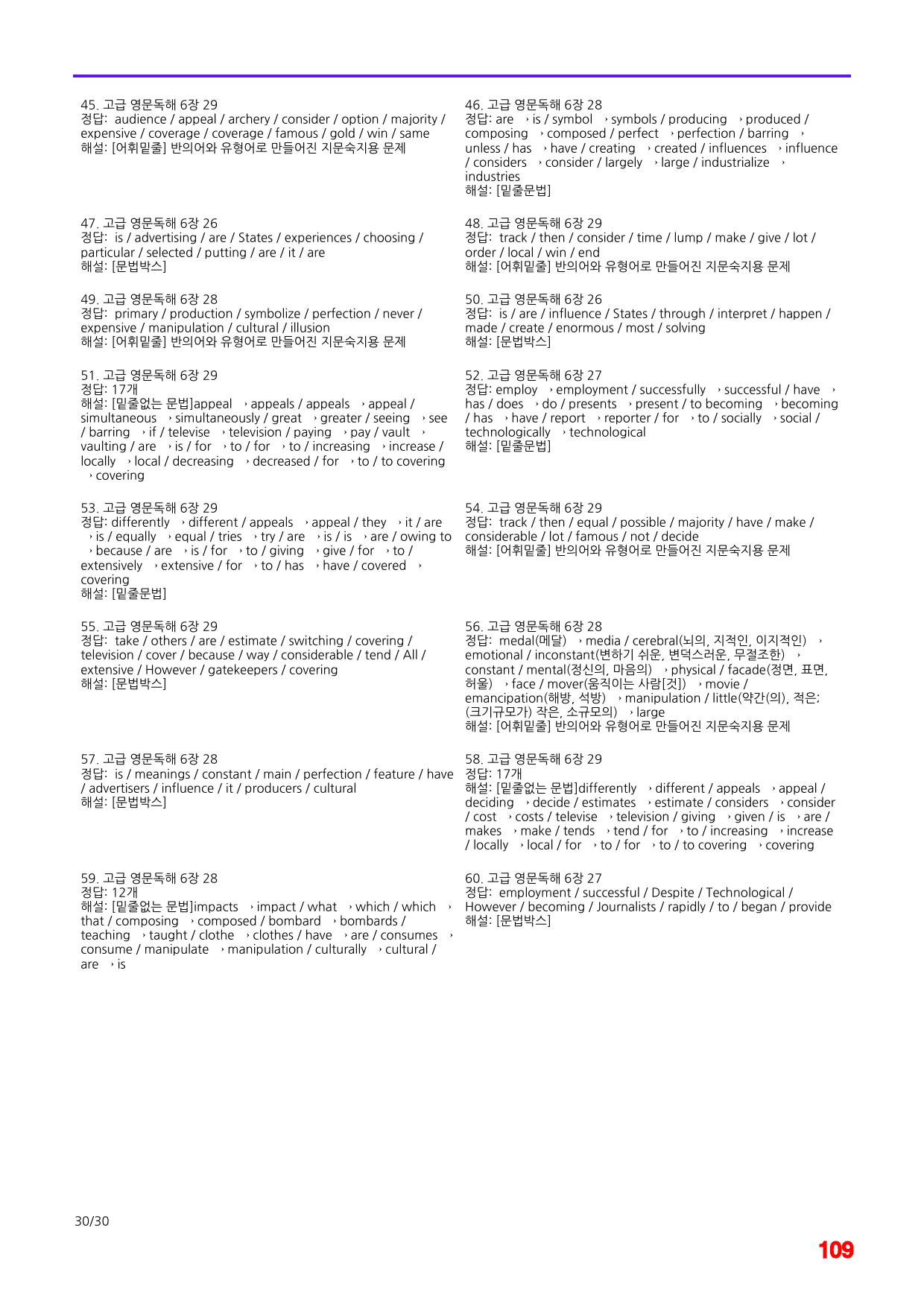고급 영문독해 6장 26-29번 지문, 어법,어휘 워크북(60문제X3회)_preview_109