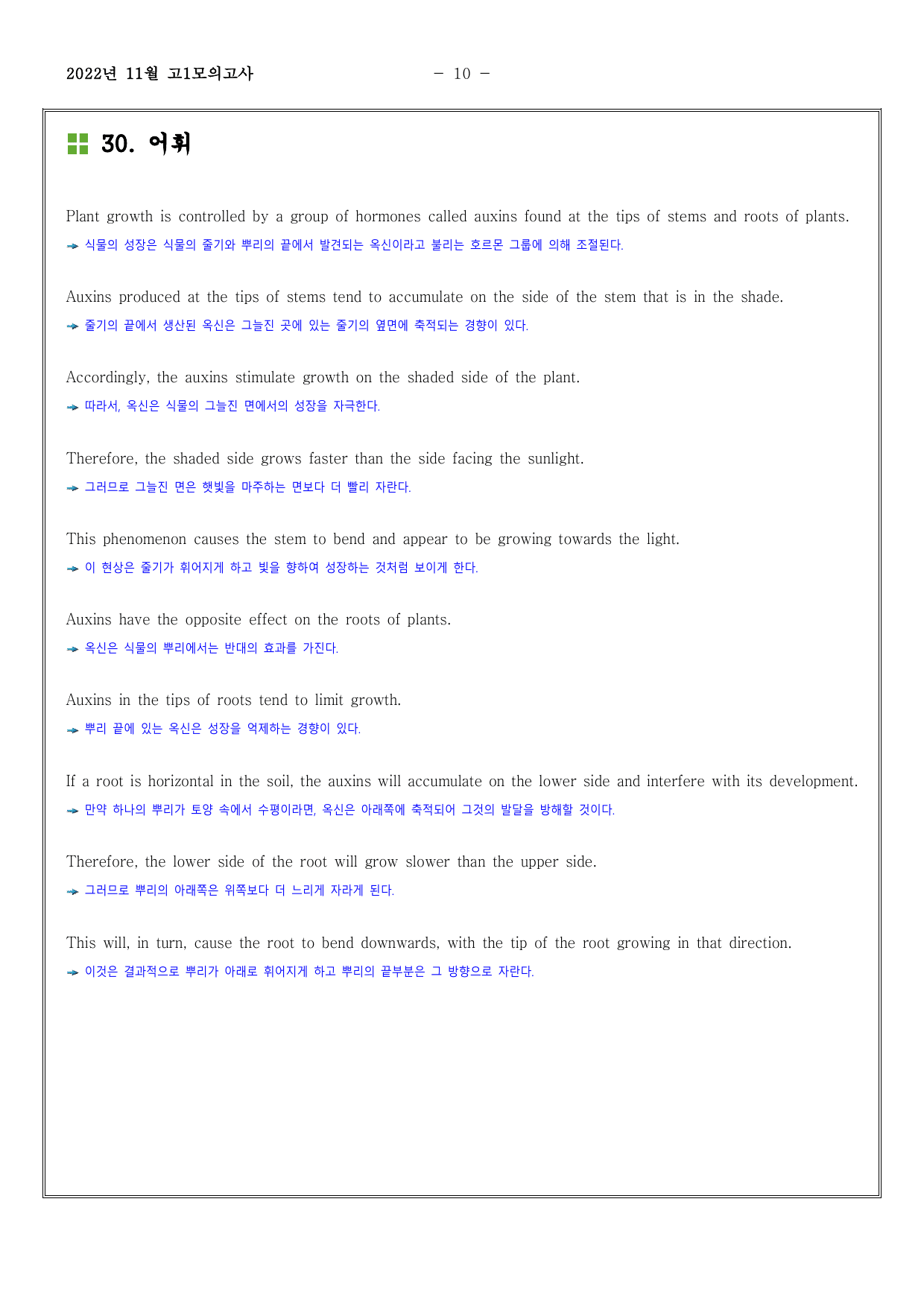 2022년11월고1모의고사영어 한줄해석,해석TEST,영작TEST_preview_undefined