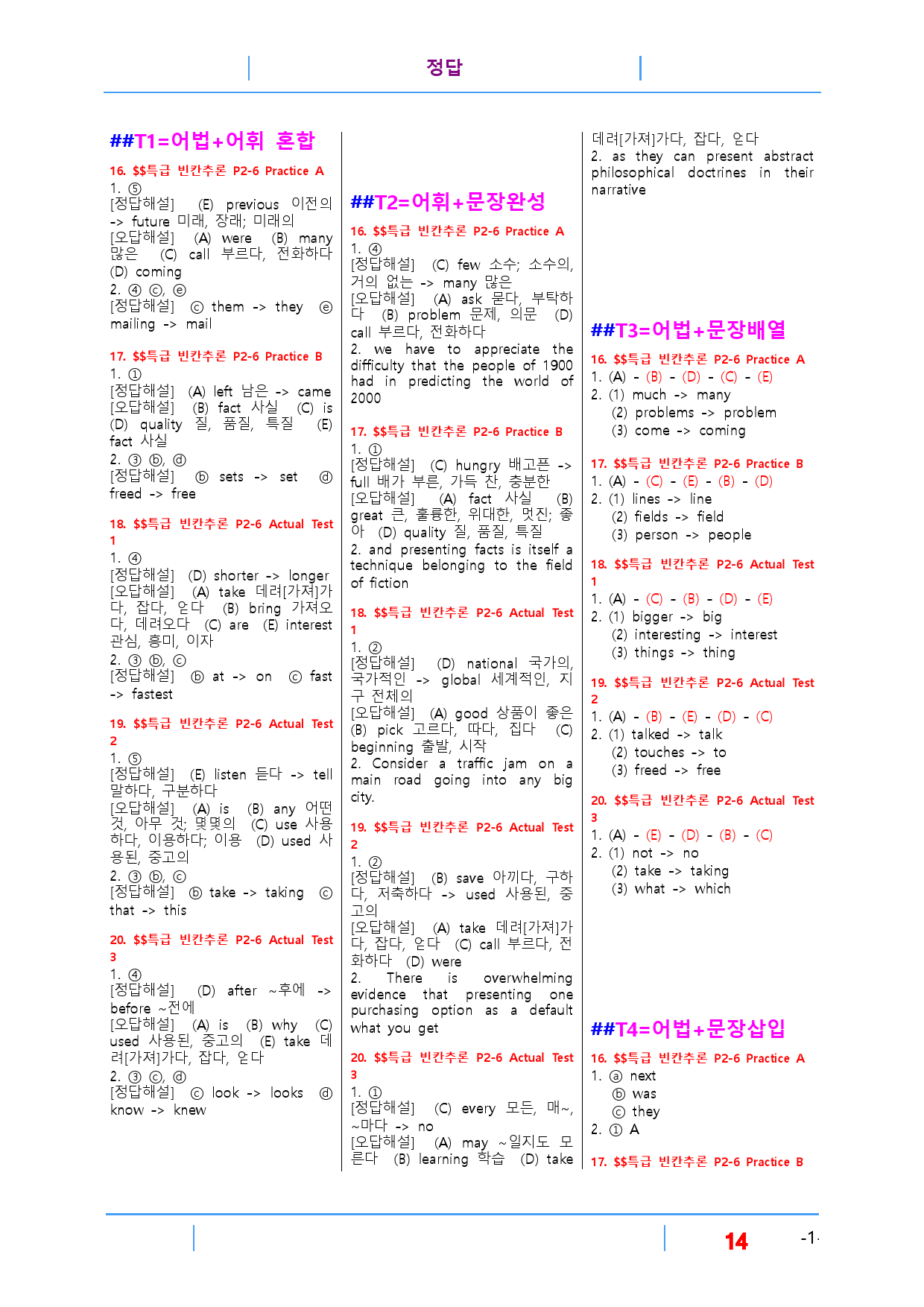 특급 빈칸추론 Part 2-6, 빠른변형문제 20제_preview_14