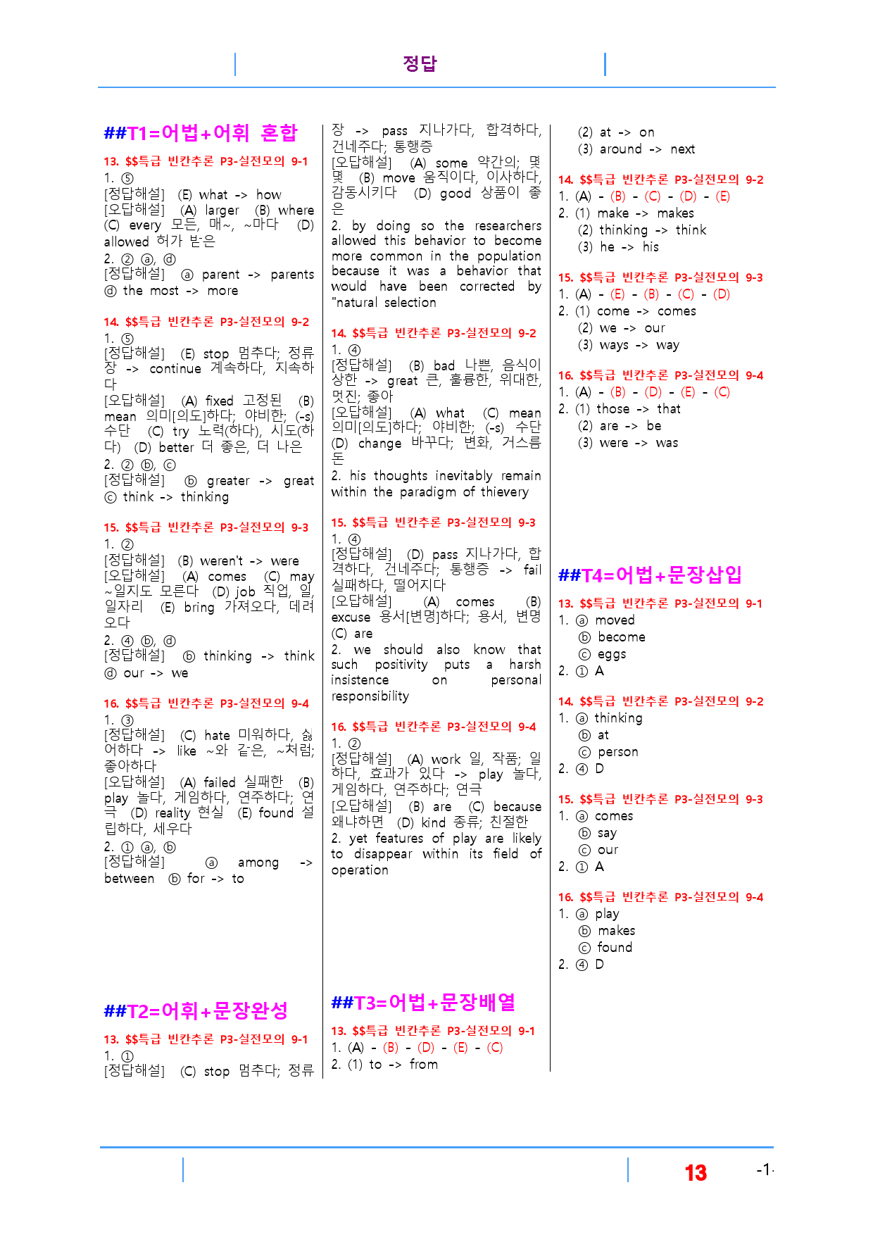 특급 빈칸추론 Part 3-실전모의 9, 빠른변형문제 16제_preview_13