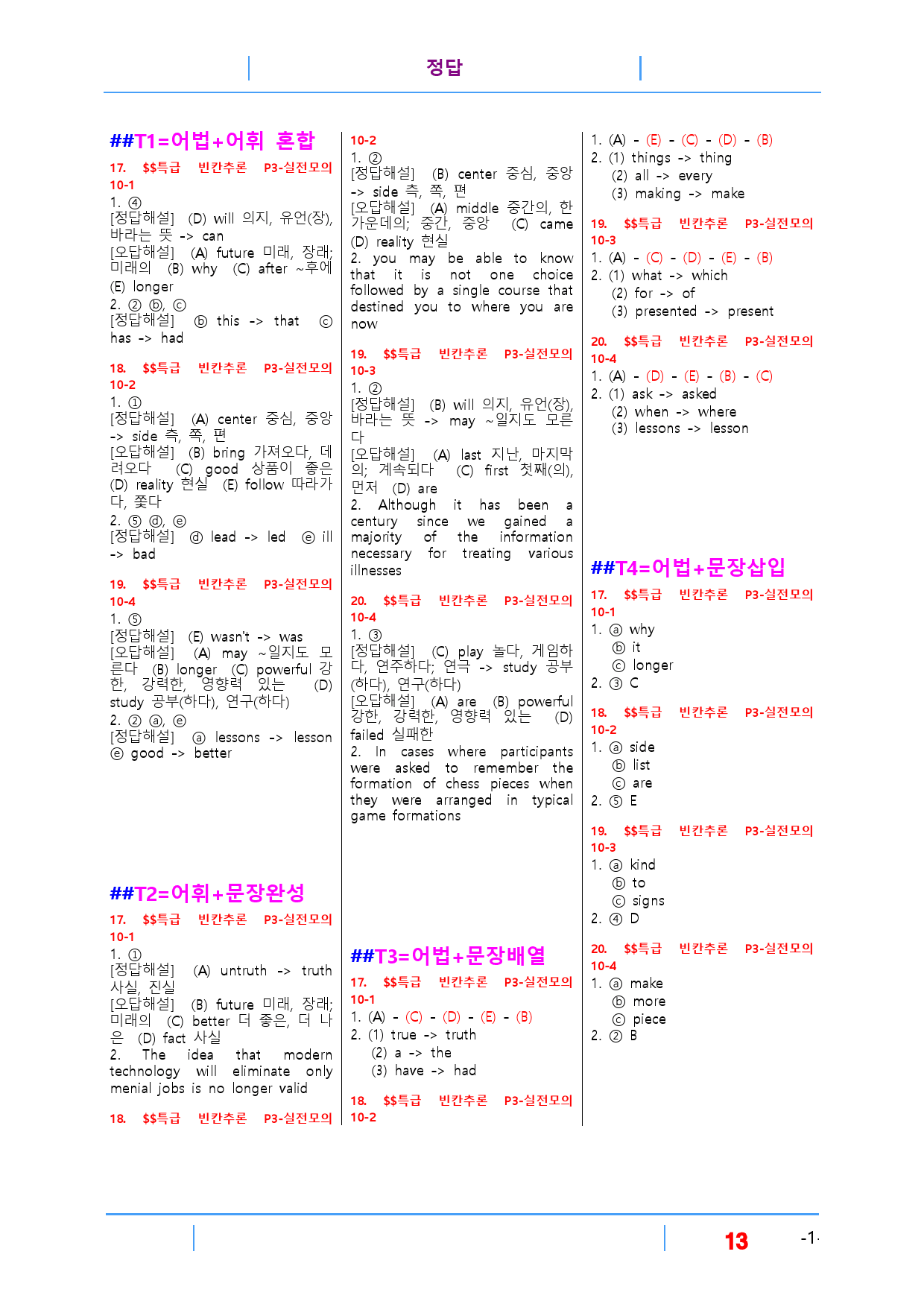 특급 빈칸추론 Part 3-실전모의 10, 빠른변형문제 16제_preview_13