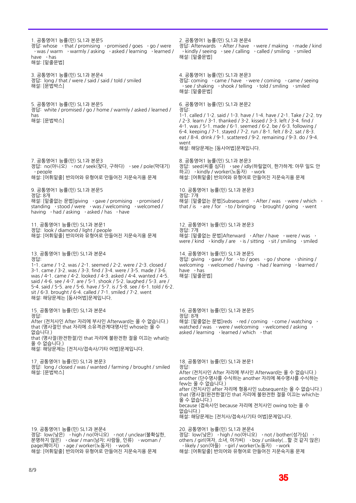 공통영어1 능률(민) SL1과 어법,어휘 워크북(40제X4회)_preview_35
