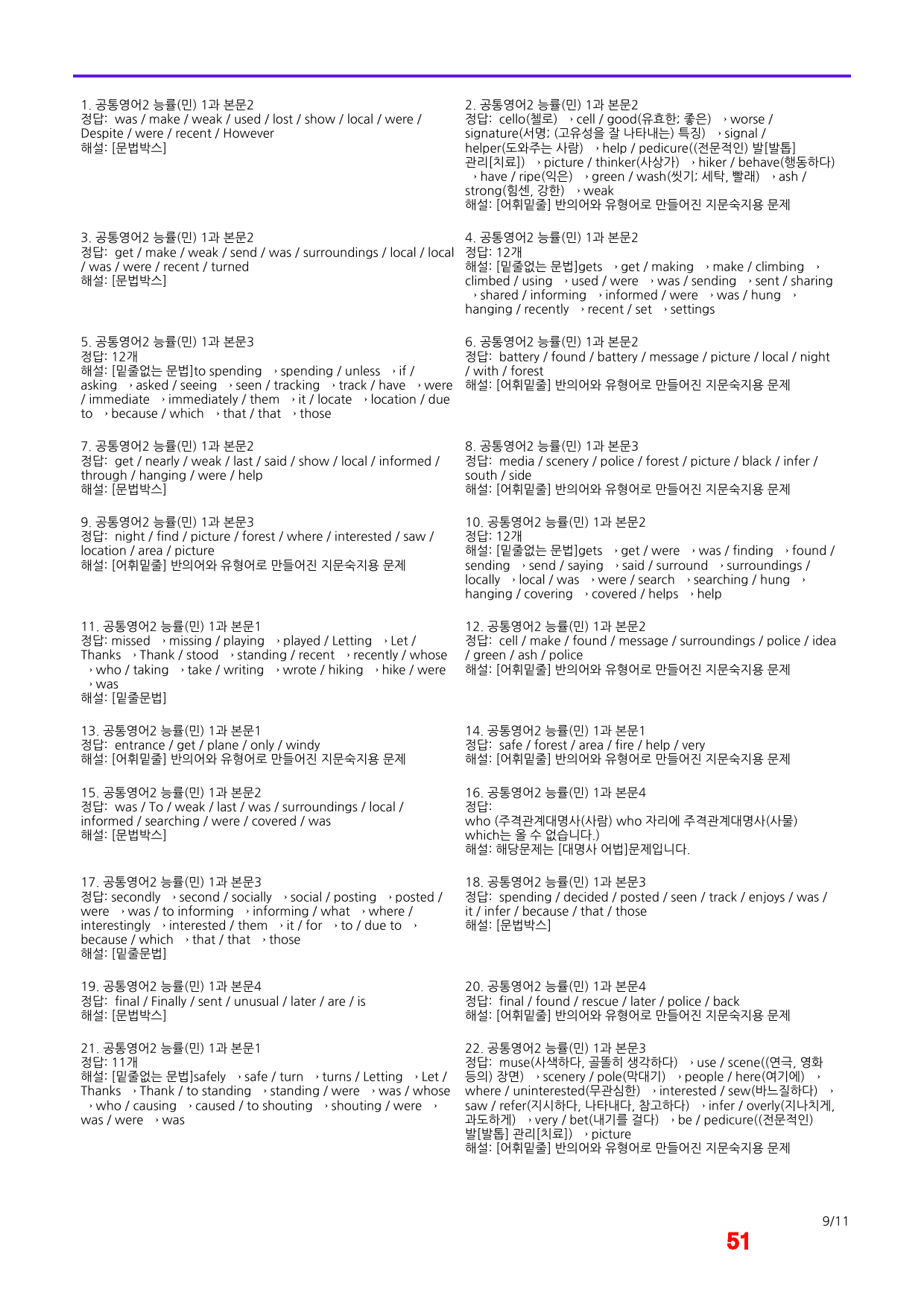 공통영어2 능률(민) 1과 어법,어휘워크북(40제X5회)_preview_51