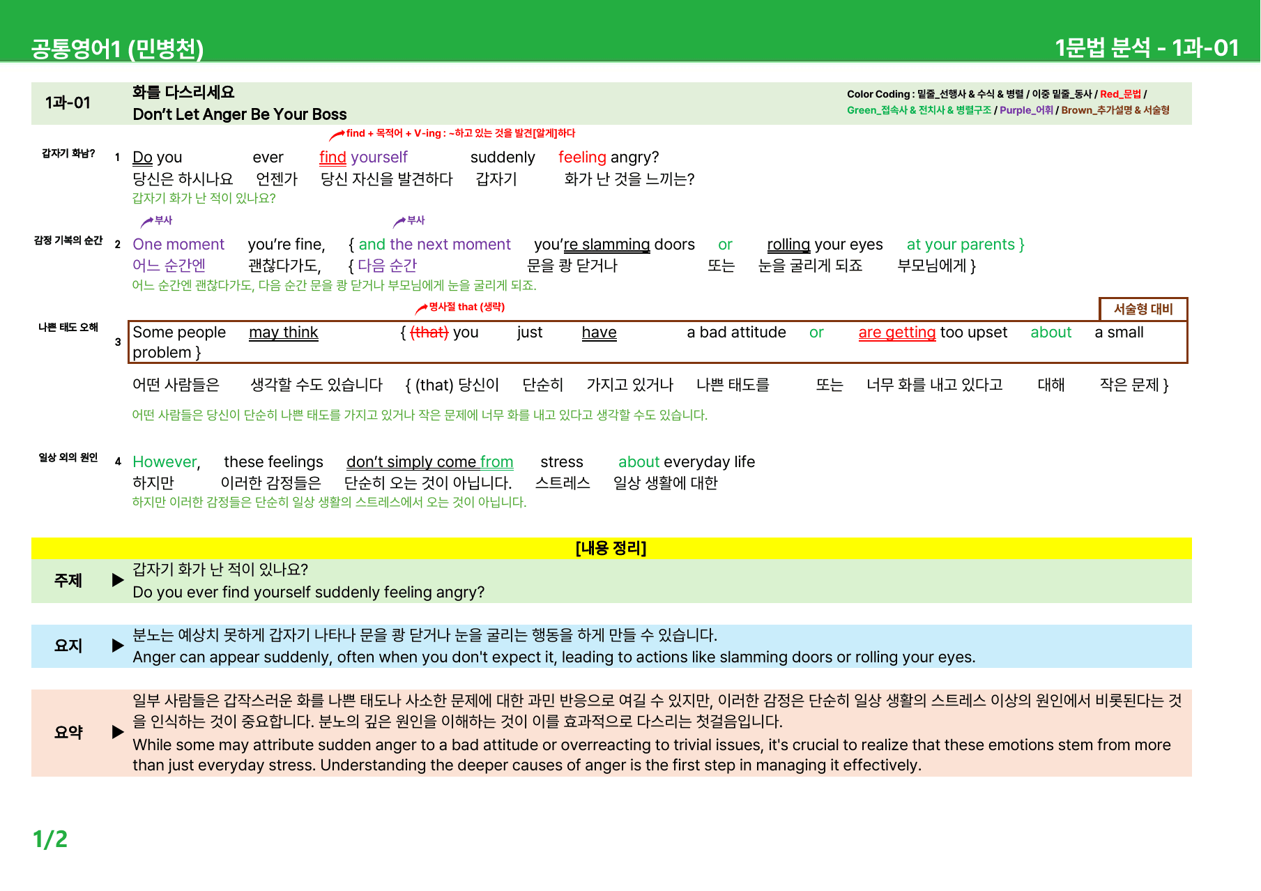 공통영어1 민병천 1과 - 상세분석 (+ 빈칸, 어법, 순서, 서술)_preview_1