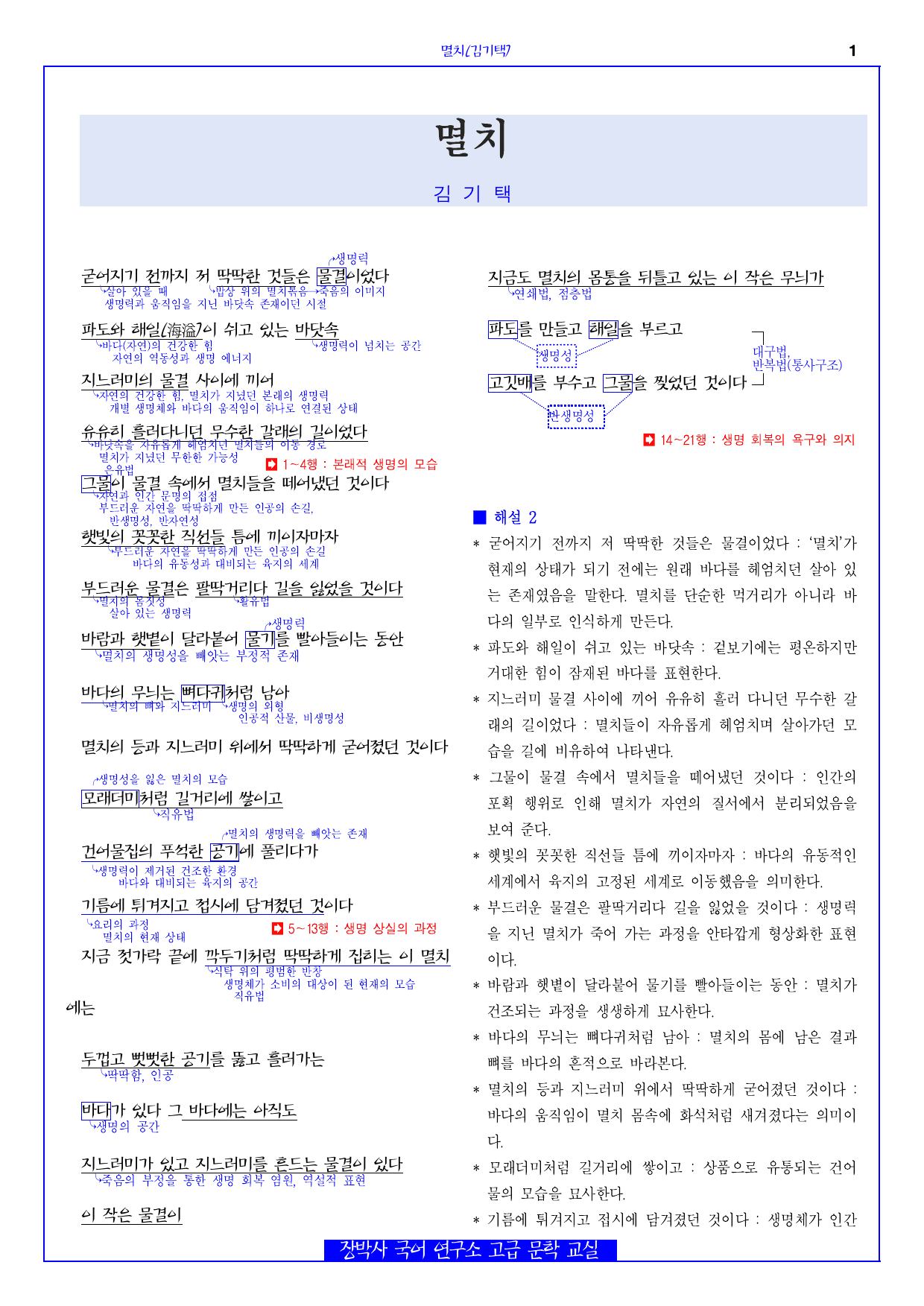 멸치(김기택) 분석+해설+문제_preview_undefined