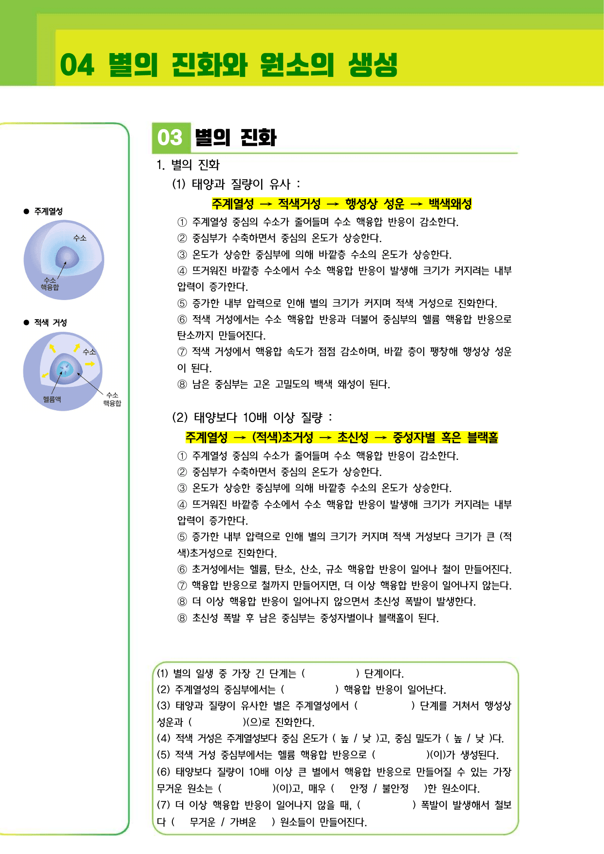 ★1등급 달성★ 04 별의 진화 (꼼꼼개념+유형연습)_preview_undefined