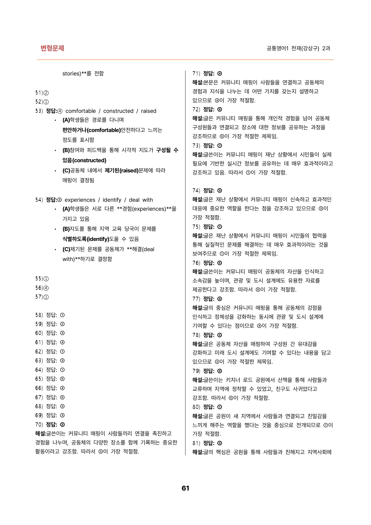 김용환영어연구소_변형문제 공통영어1 천재(강상구) 2과(117문제)_preview_61