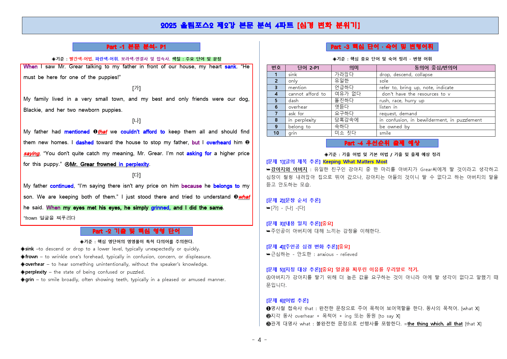 2025년 올림포스 기본독해2 2강 본문분석+총정리 8파트[단지_preview_4