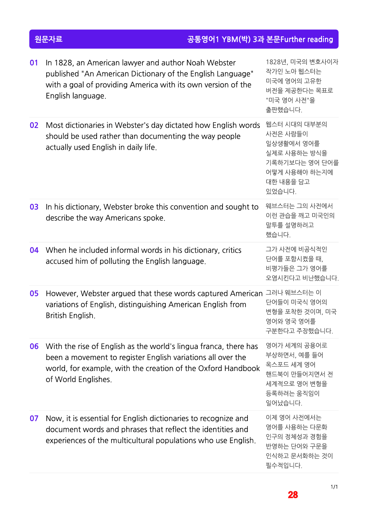 공통영어1 YBM(박) 3과, 빠른마인드맵+좌배빈_preview_28