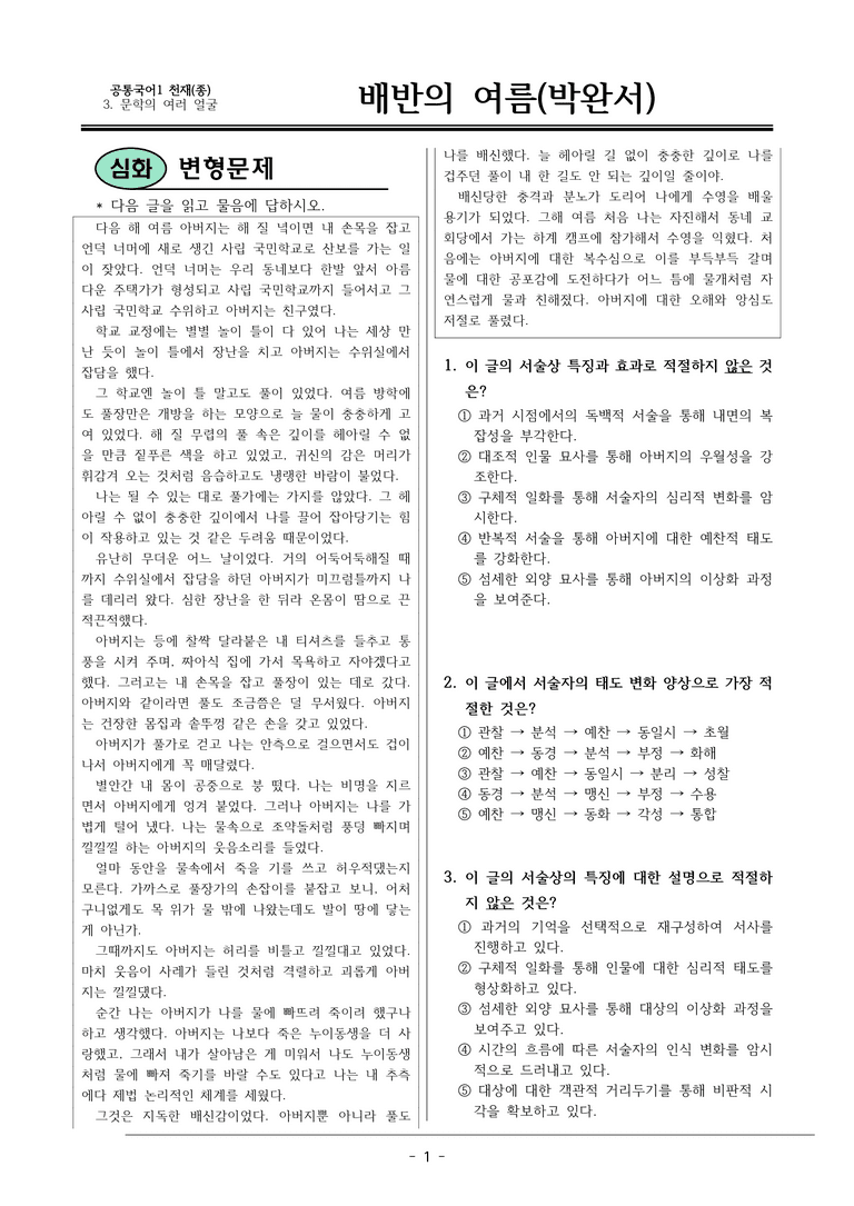 22개정 공통국어1 천재종 3-2_배반의 여름 변형문제02_preview_1