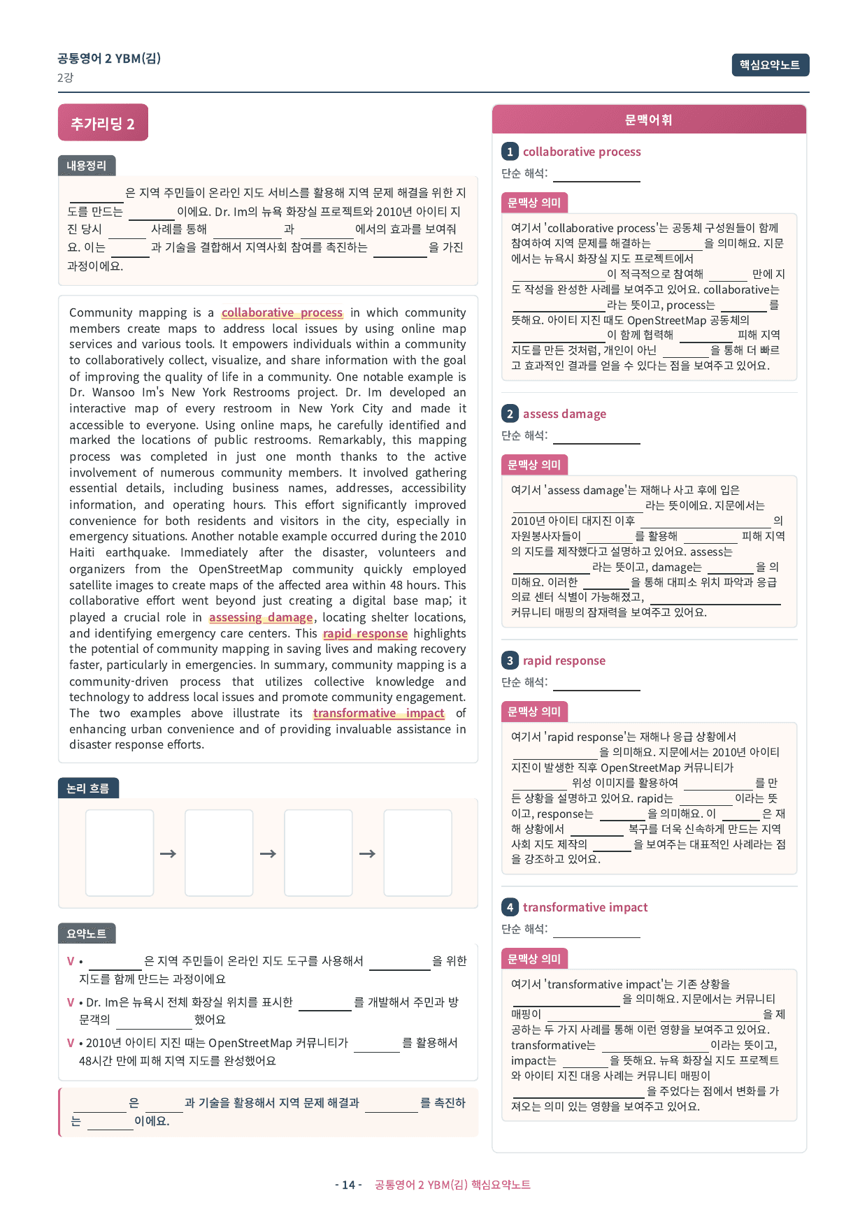 🩷(공통영어2) YBM(김) 2과 핵심요약노트🩷_preview_undefined