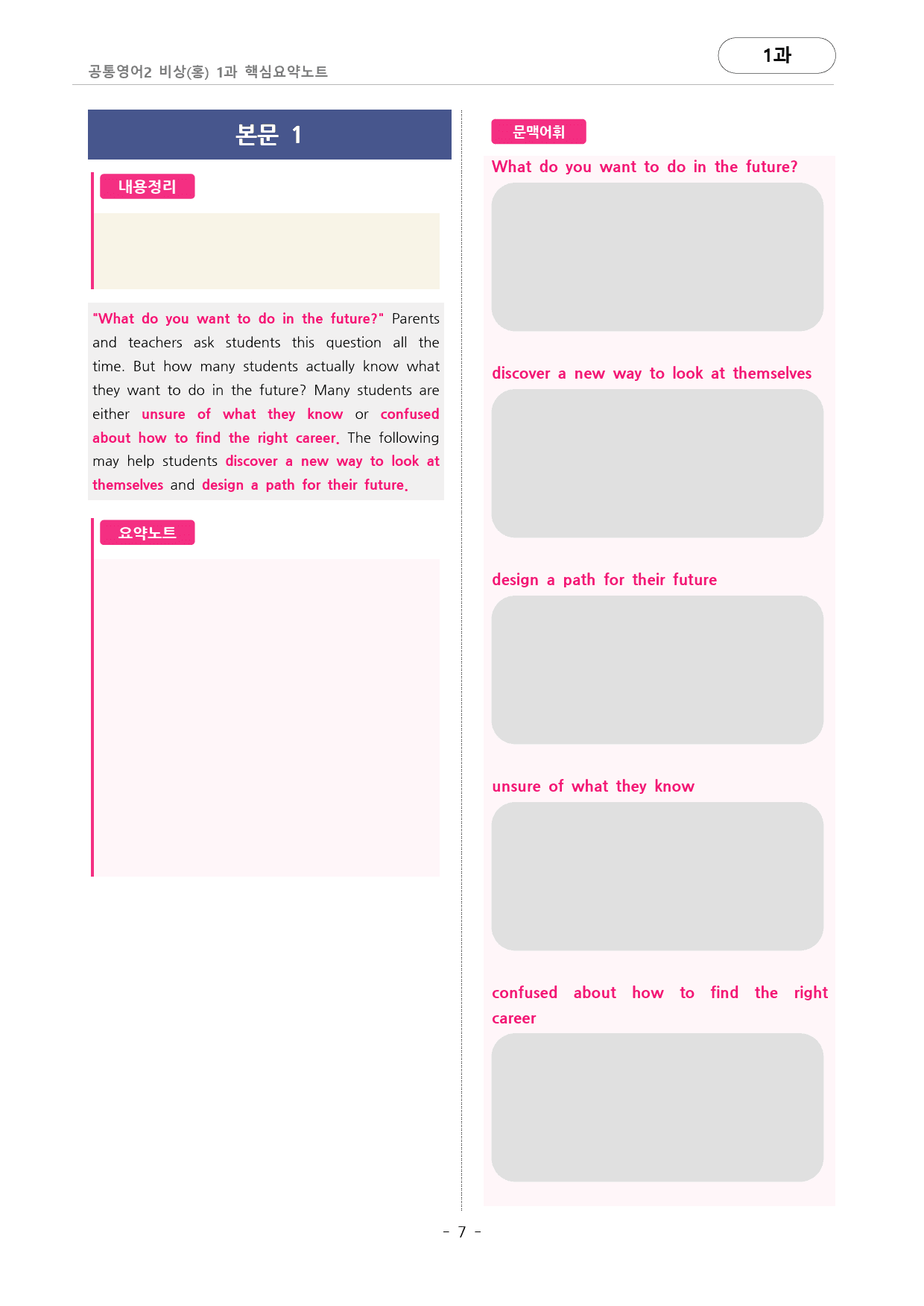 🩷비상(홍) 1과 핵심요약노트+문법+백지연습지(공통2)_대치동시크릿🩷_preview_7