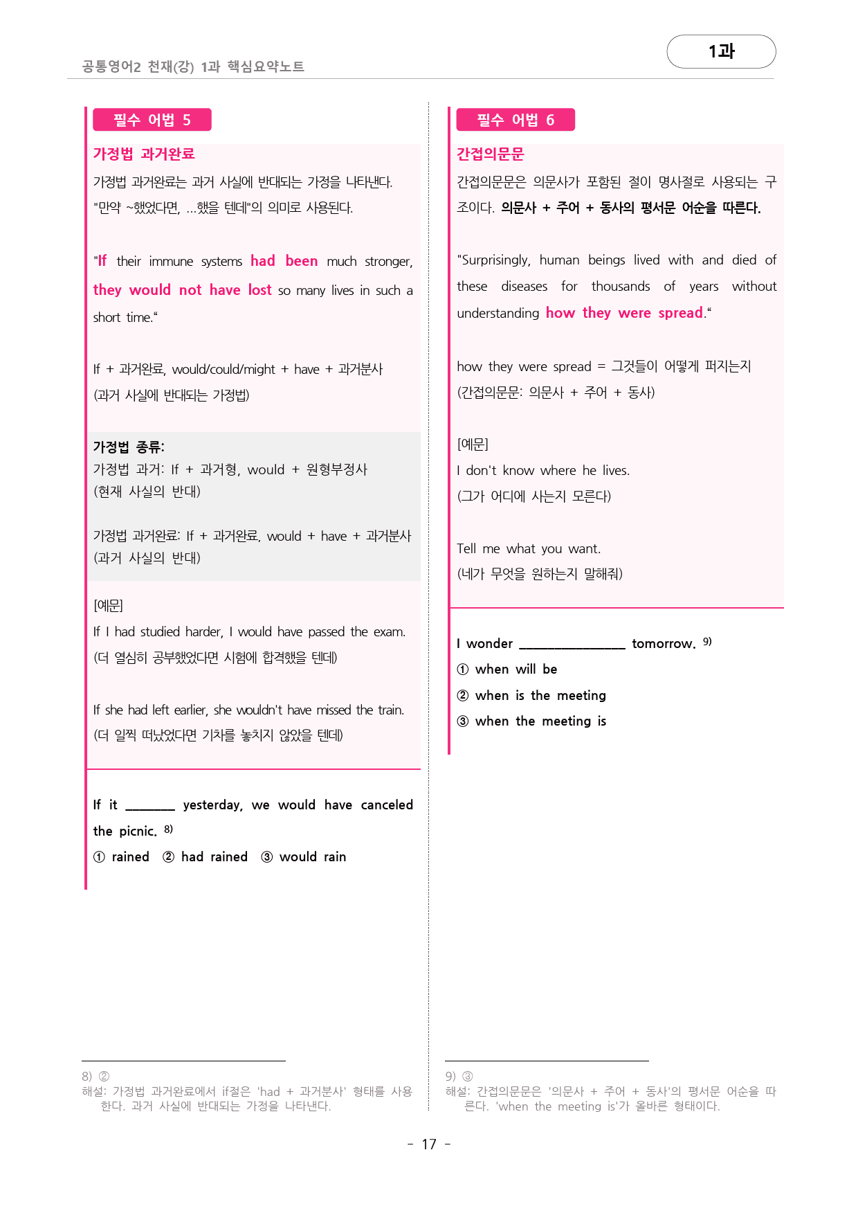 🩷천재(강) 1과 핵심요약노트+문법+백지연습지(공통2)_대치동시크릿🩷_preview_17