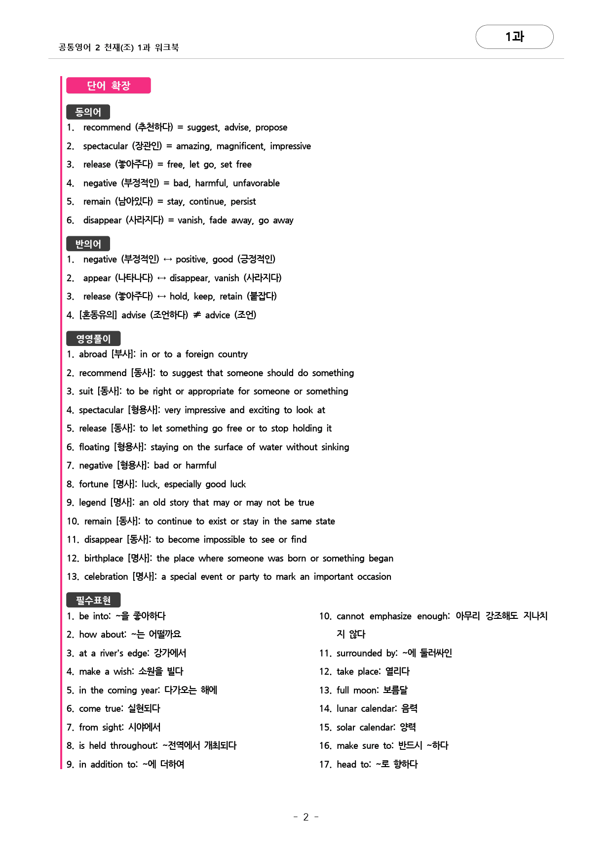 🩷공통영어2 천재(조) 1과 포인트워크북 by 대치동시크릿🩷_preview_2