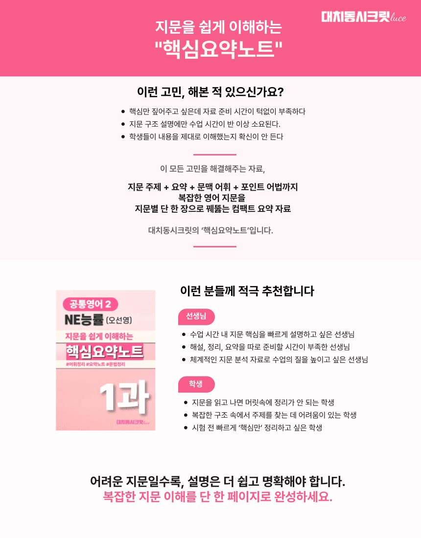 🩷지학사(신)1과 핵심요약노트+문법+백지연습지 (공통영어2)🩷_promotion