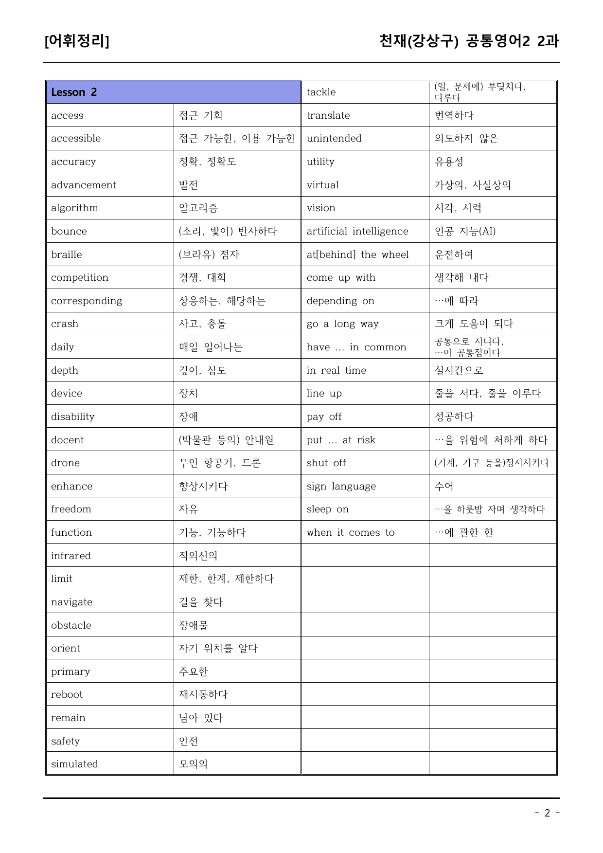 천재(강) 공통영어2 2과 (어휘+워크북+기본변형문제) by 유별난_preview_undefined