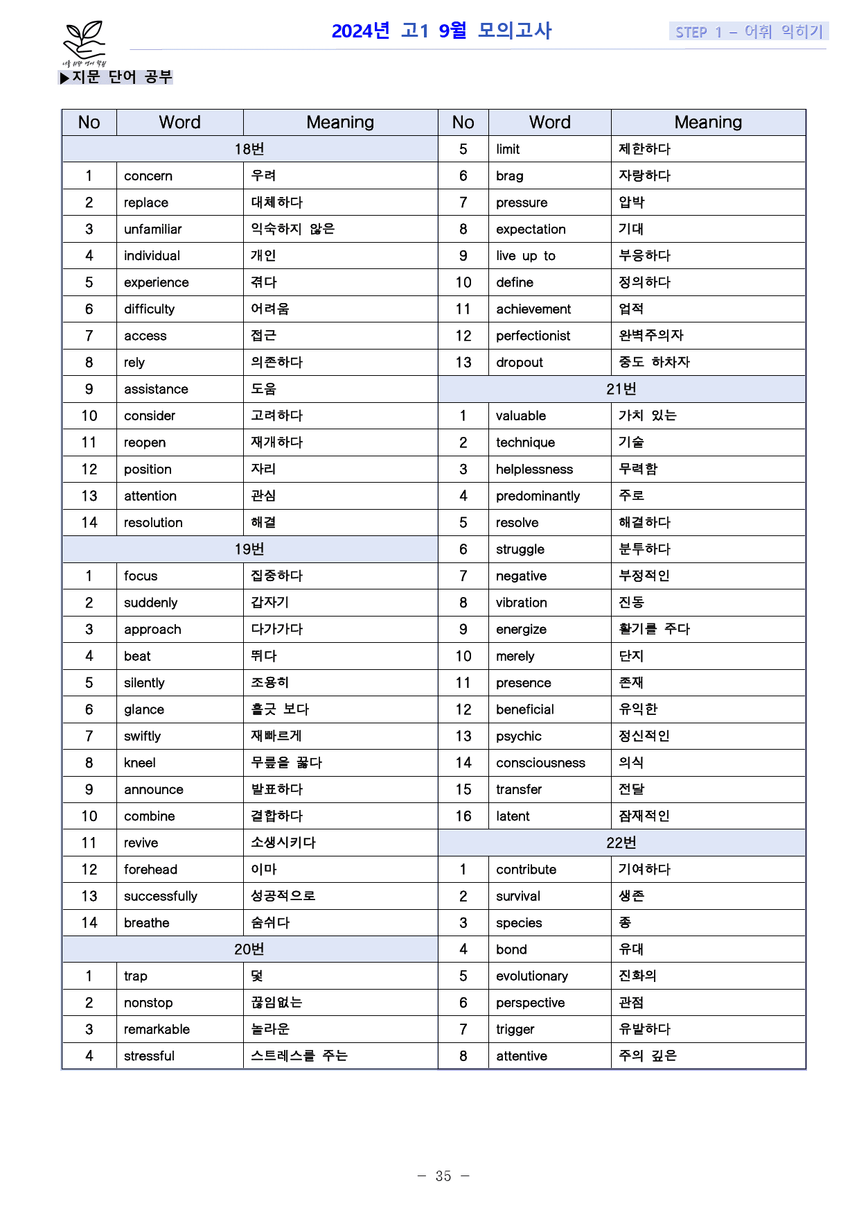 2024 고1 9월 모의고사 10단계 워크북 + 내용요약본_preview_35