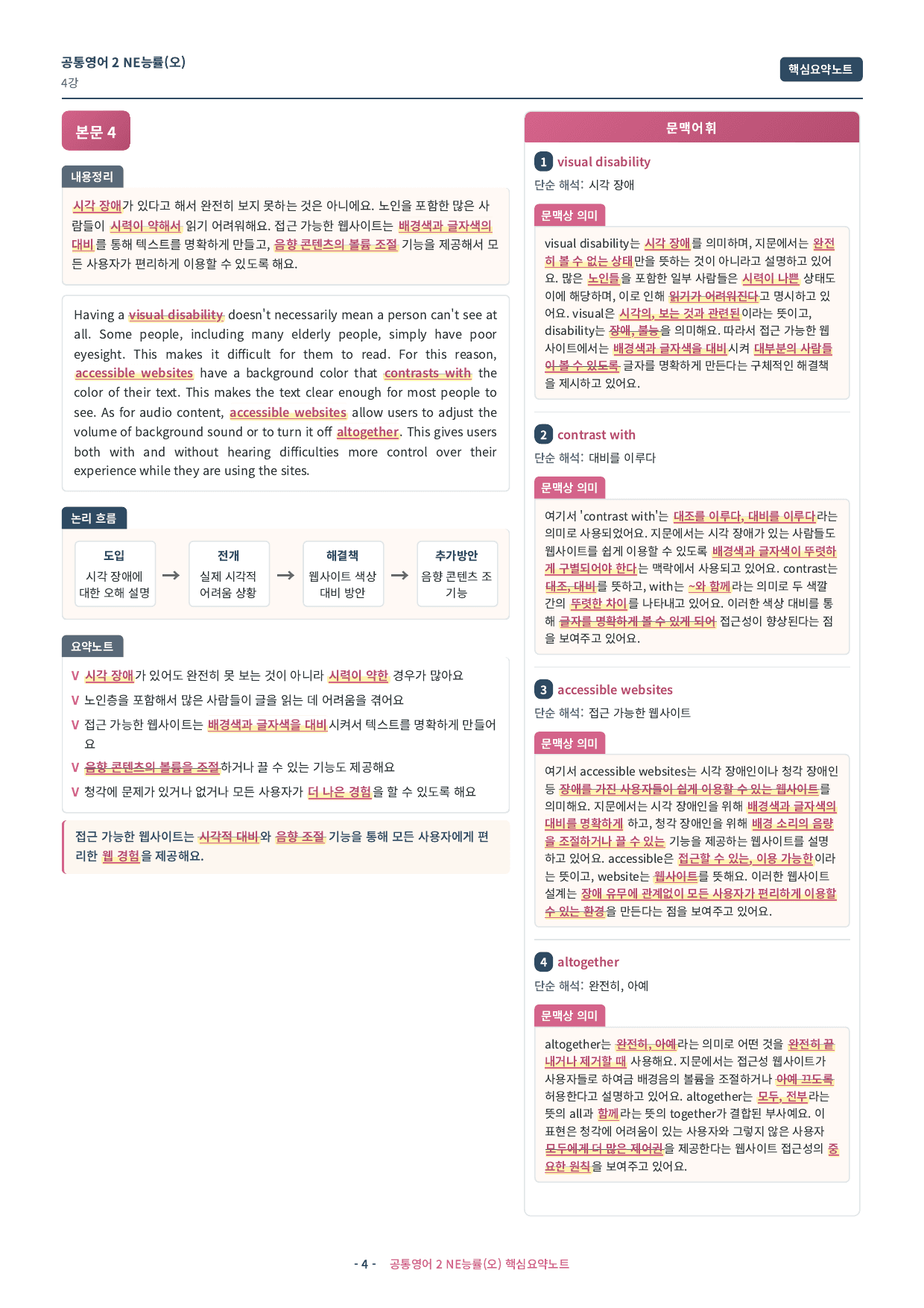🩷 (공통영어2) 능률(오) 4과 핵심요약노트🩷_preview_undefined