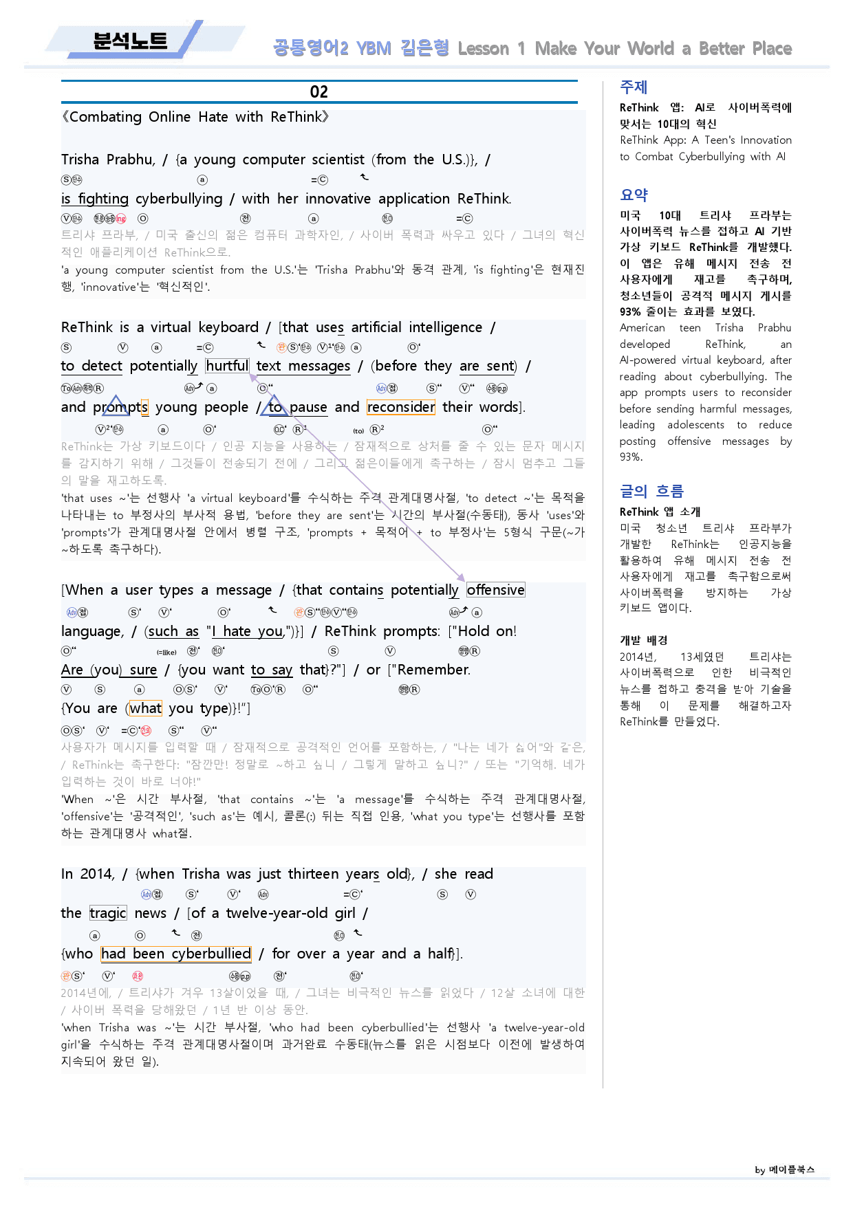 공통영어2 YBM 김은형 1강 1과 분석노트 by 메이플북스_preview_3