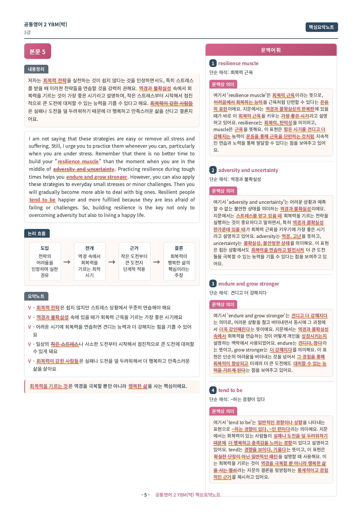 🩷 (공통영어2) YBM(박) 3과 핵심요약노트🩷_preview_undefined