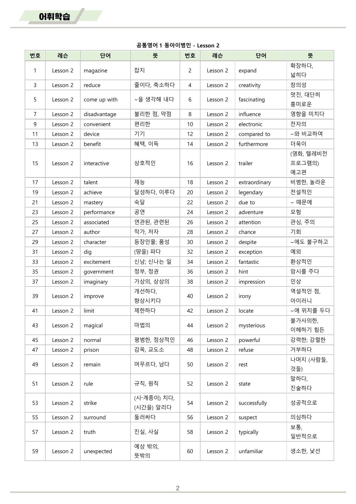 공통영어2 동아 이병민 2강 2과 워크북 by 메이플북스_preview_undefined
