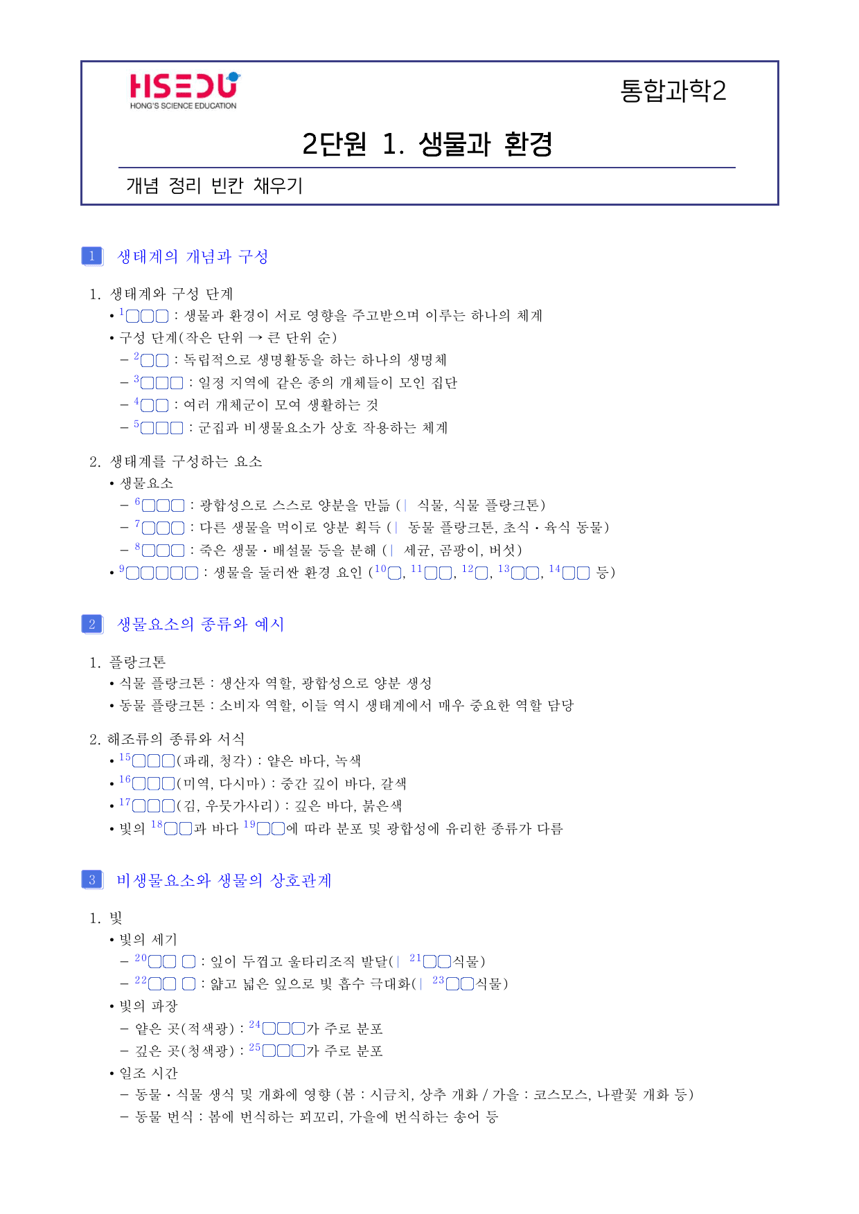 통합과학2 2단원 환경과 에너지 빈칸_preview_undefined