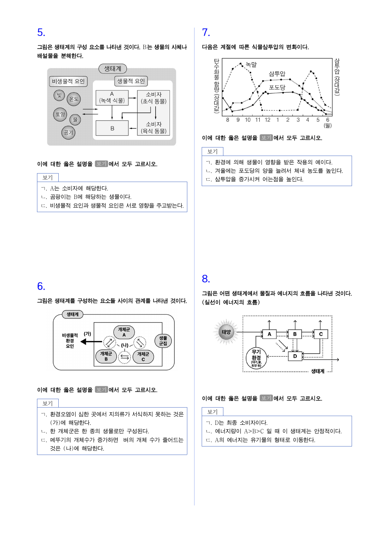 통합과학 2 2-1 생물과 환경 학교 기출 변형_preview_undefined