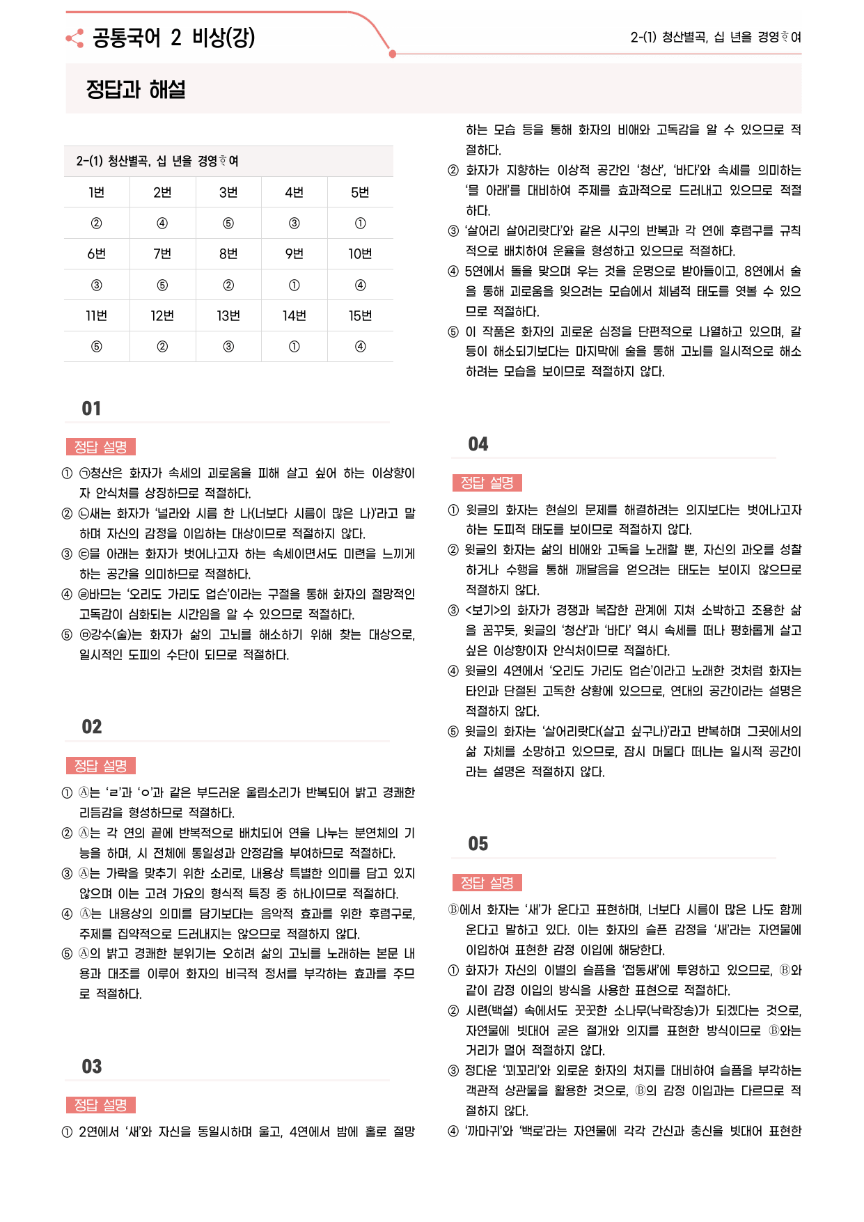 30문항) 비상(강) 공통국어2 2-(1) 청산별곡, 십 녑을 경영하여 _preview_undefined