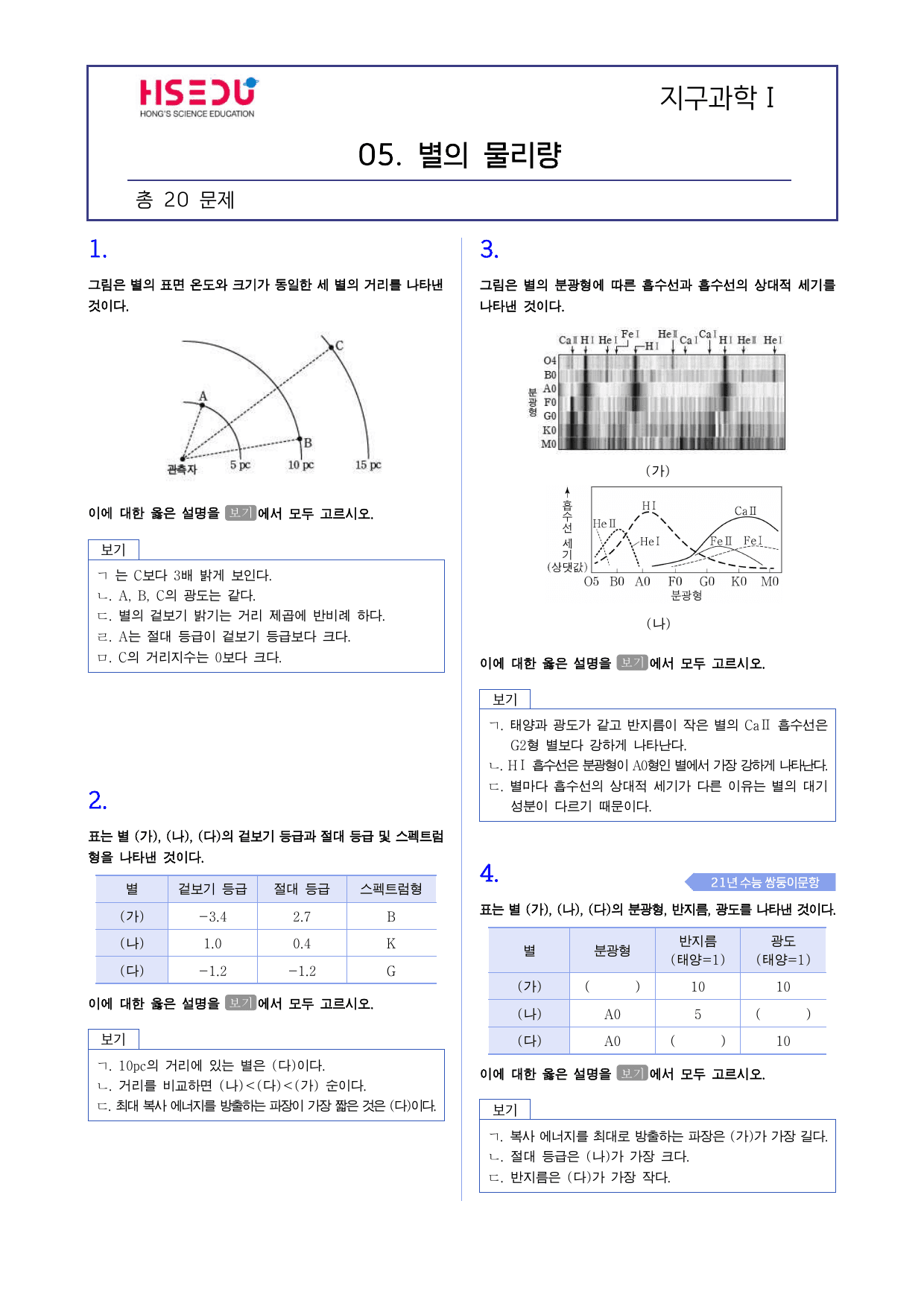 지구과학1 별의 물리량 내신 빈출 변형_preview_undefined