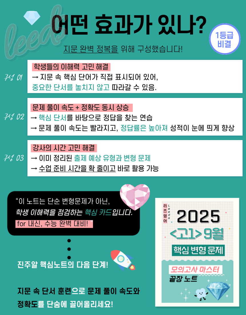 🚀1등급🩵 <고1>25년 9월 모고 핵심 변형문제(153제)🩵_promotion