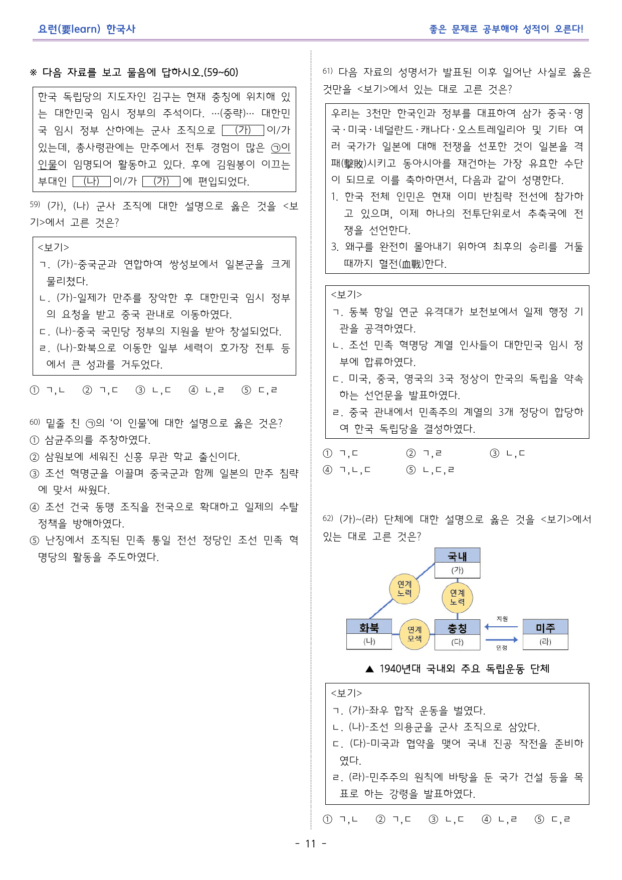 한국사2 _ 국외의 무장 투쟁과 건국 활동 _ 비상 교과서 변형 문제_preview_undefined