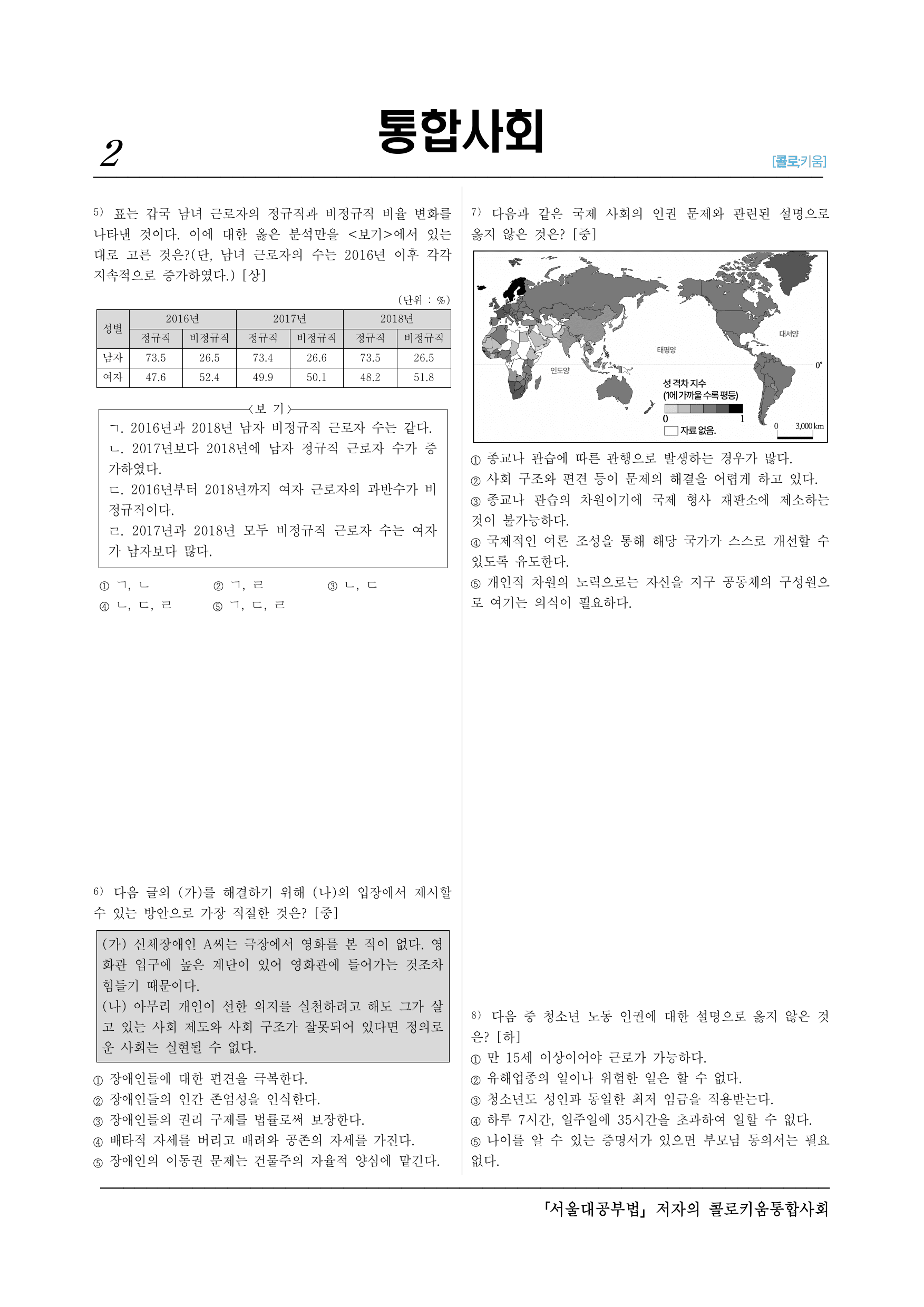 통합사회2_(6-3)1-3 인권 문제의 양상과 해결 방안-50제_preview_undefined
