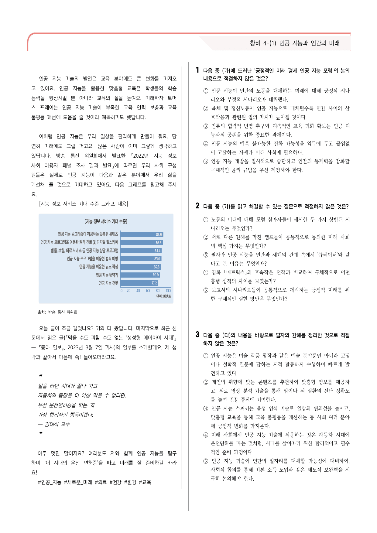 23문항) 창비 공통국어2 4-(1)인공 지능과 인간의 미래 _preview_undefined
