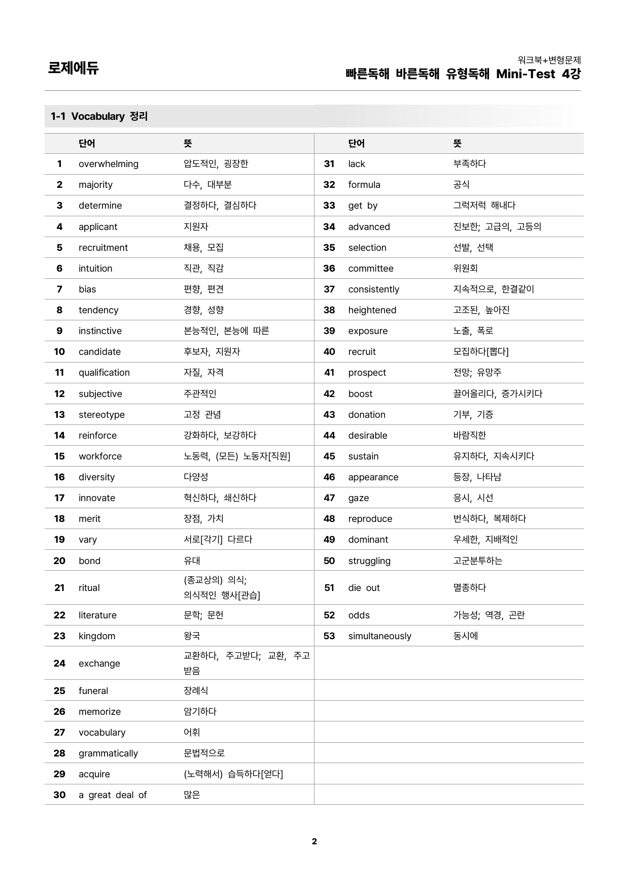 빠바 유형독해 Mini Test 4회 워크북 + 변형문제 102개_preview_undefined