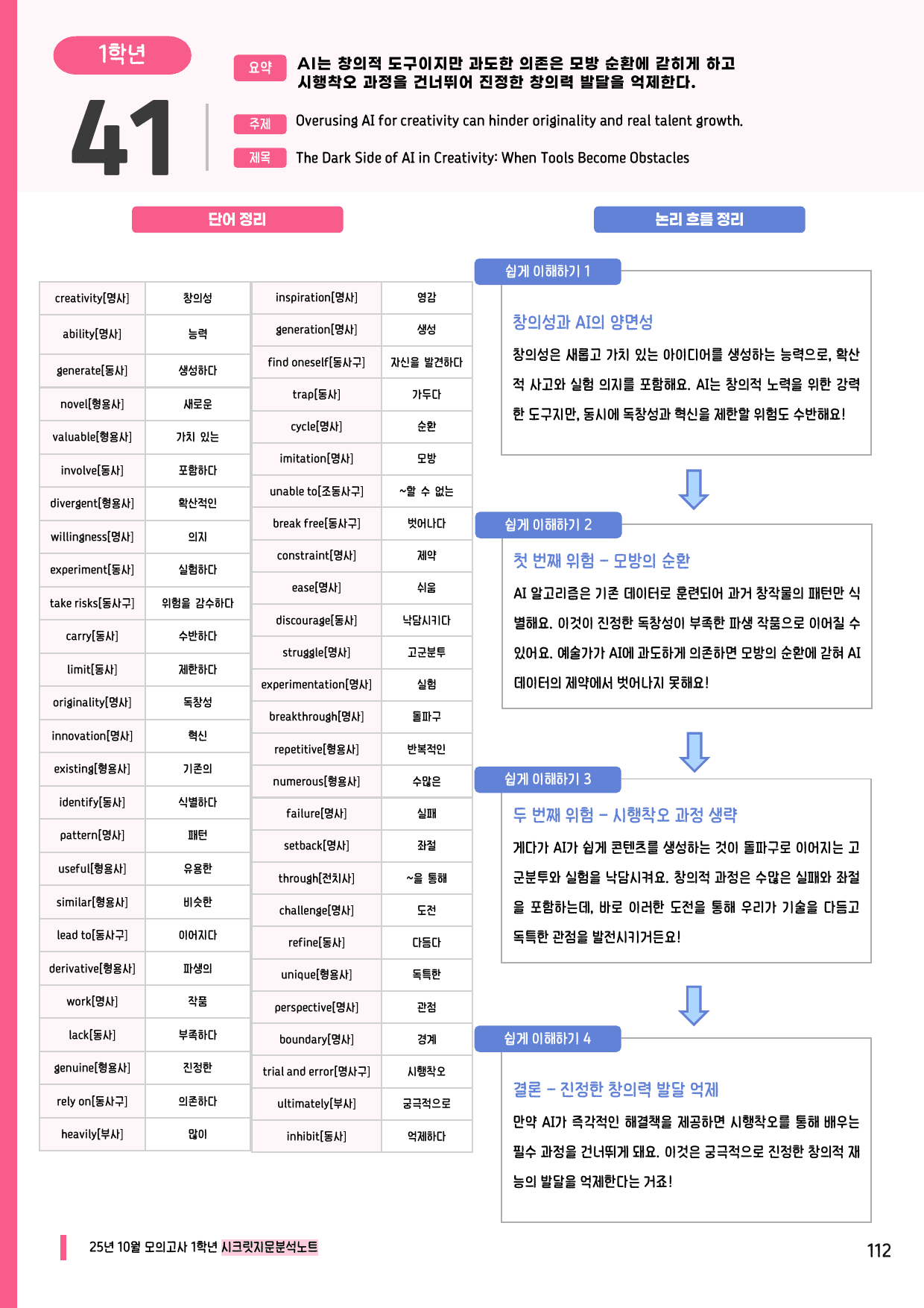 🩷25년 10월 모의고사 고1 시크릿지문분석노트+수업용자료와상세분석🩷_preview_undefined