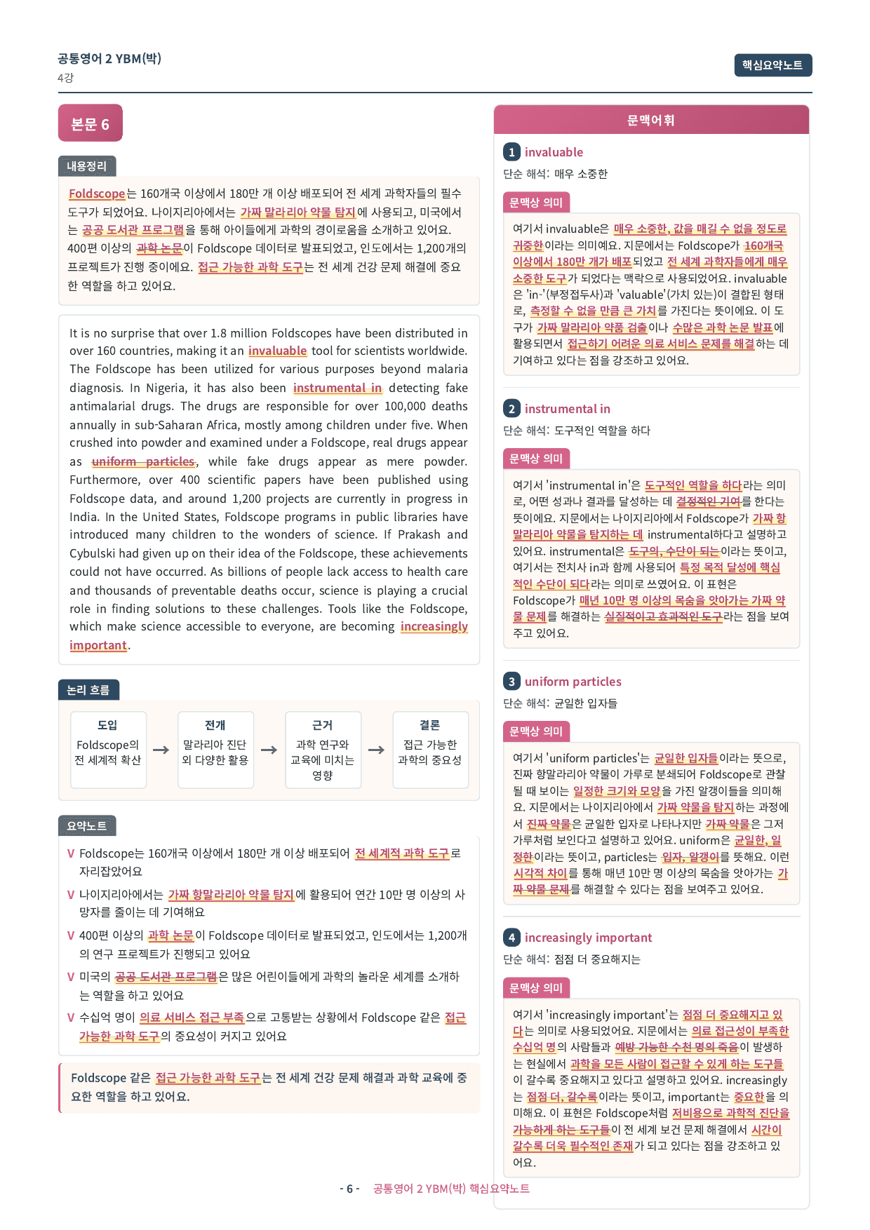 🩷 (공통영어2) YBM(박) 4과 핵심요약노트🩷_preview_undefined