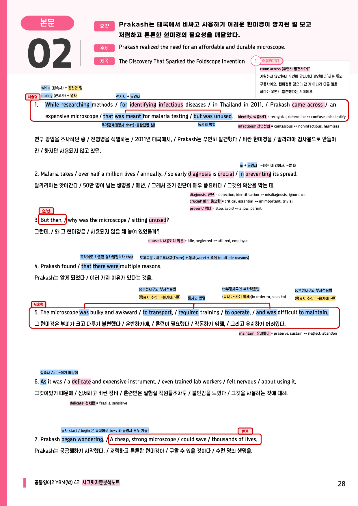 🩷공통2 YBM(박) 4과 시크릿지문분석노트+깔끔직전보강자료🩷_preview_undefined