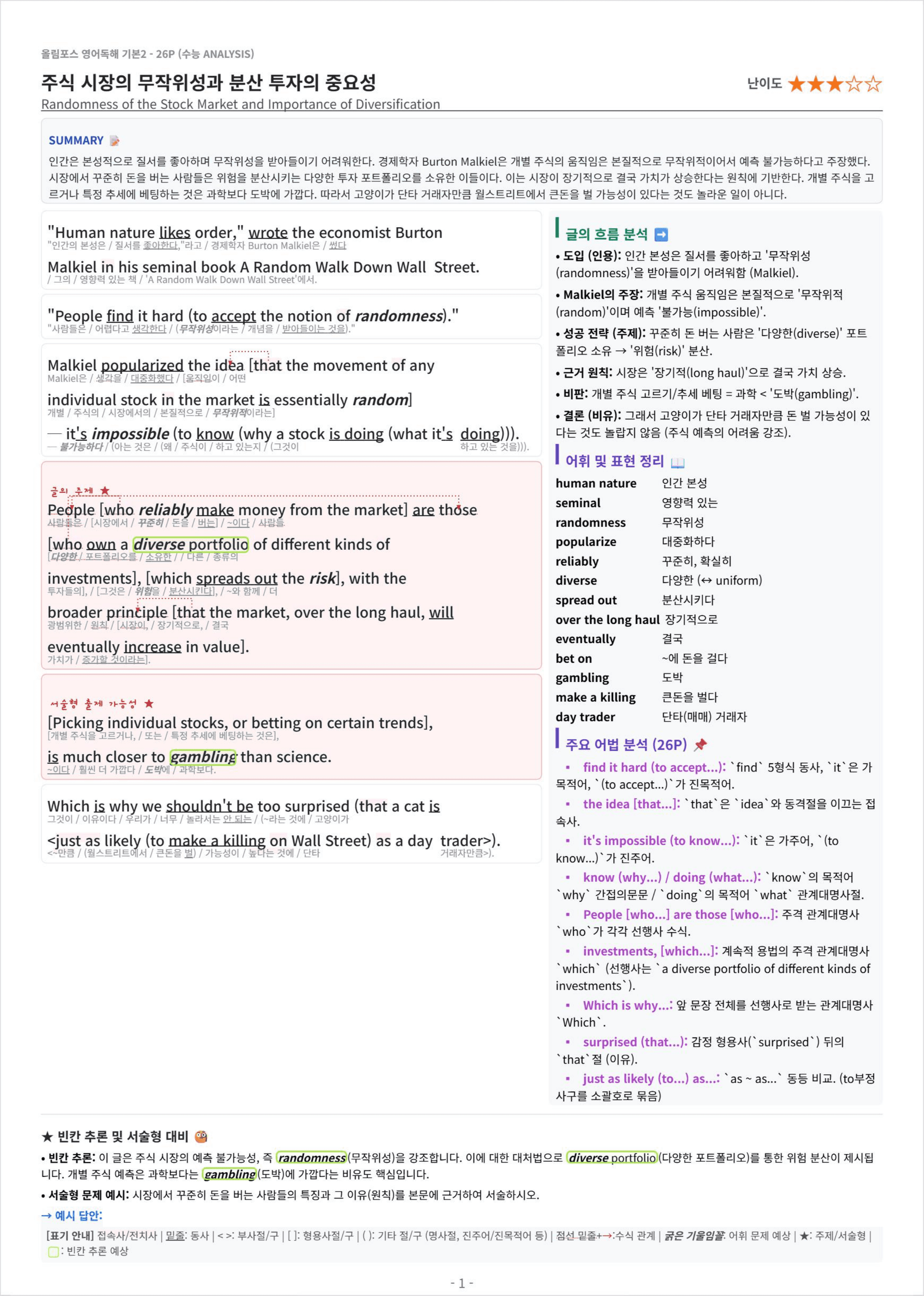 올림포스 영어독해 기본 2 - UNIT 4 한장 분석_preview_undefined