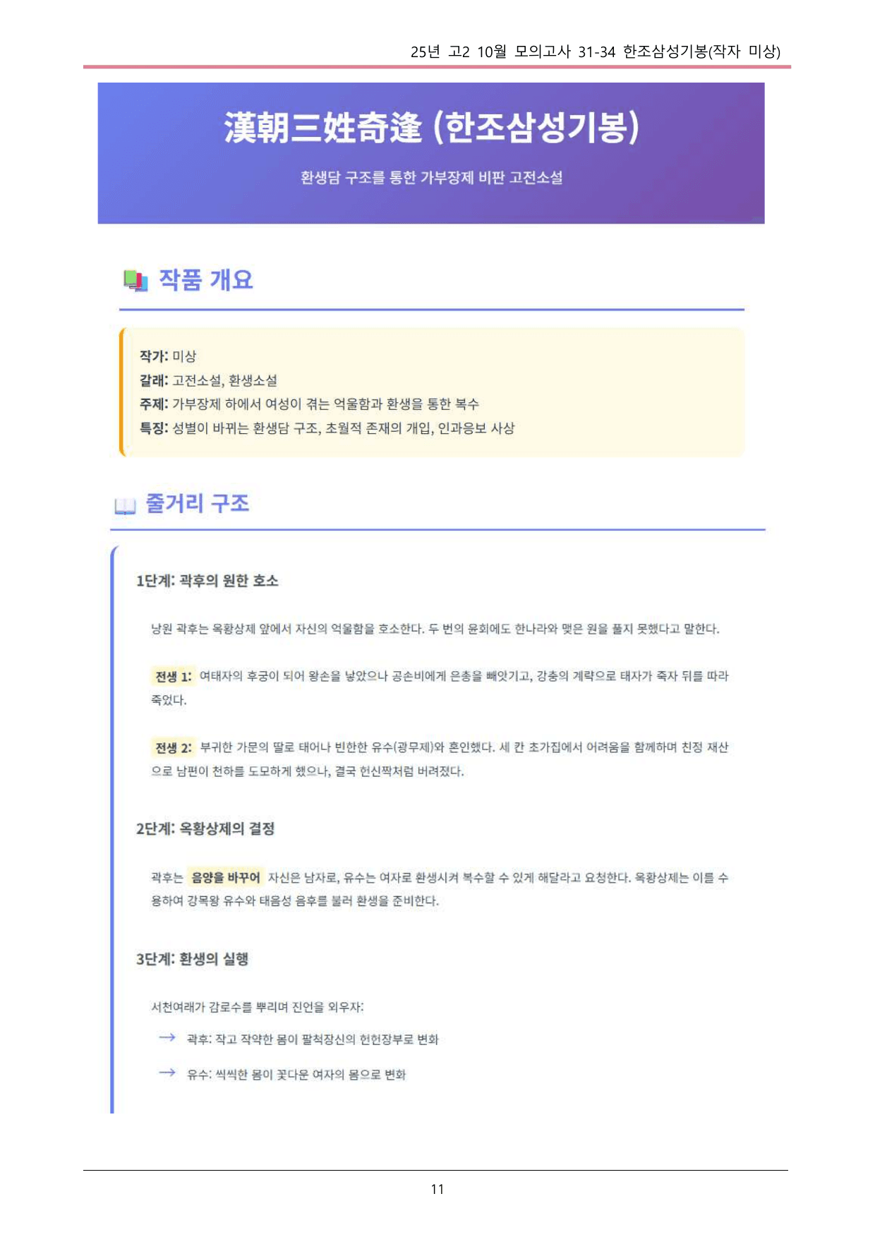 25 10월 고2 31-34 고전소설 한조삼성기봉 내용정리_preview_undefined