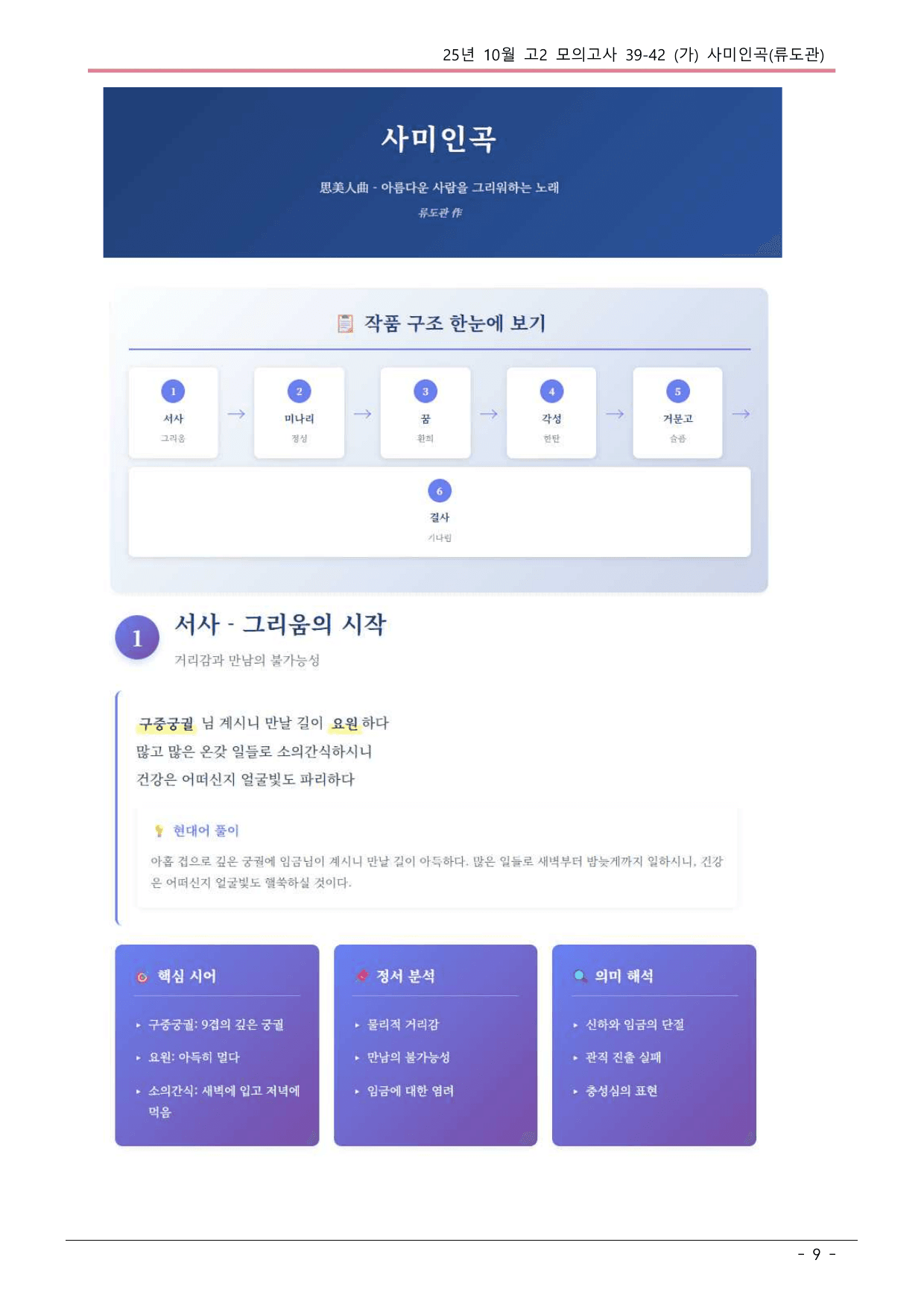 25 10월 고2 39-42 (가) 고전시가 사미인곡 내용정리_preview_undefined