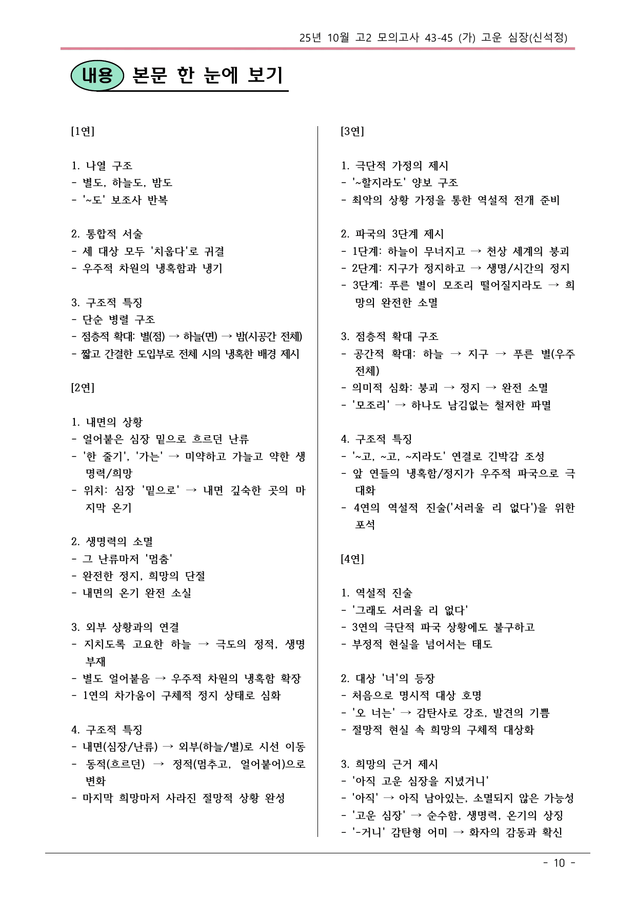 25 10월 고2 43-45(가) 현대시 고운 심장 내용정리_preview_undefined
