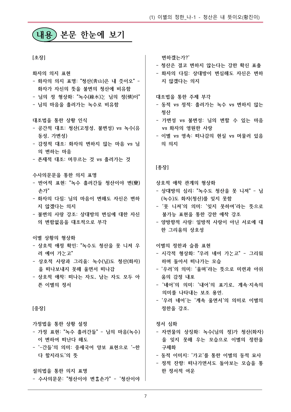 22개정 공통국어2 동아 1-1(나-1)_청산은 내 뜻이오 내용정리_preview_undefined