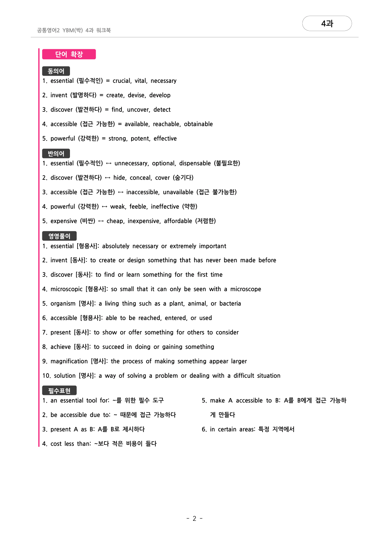 🩷공통영어2 YBM(박) 4과 포인트워크북🩷_preview_undefined