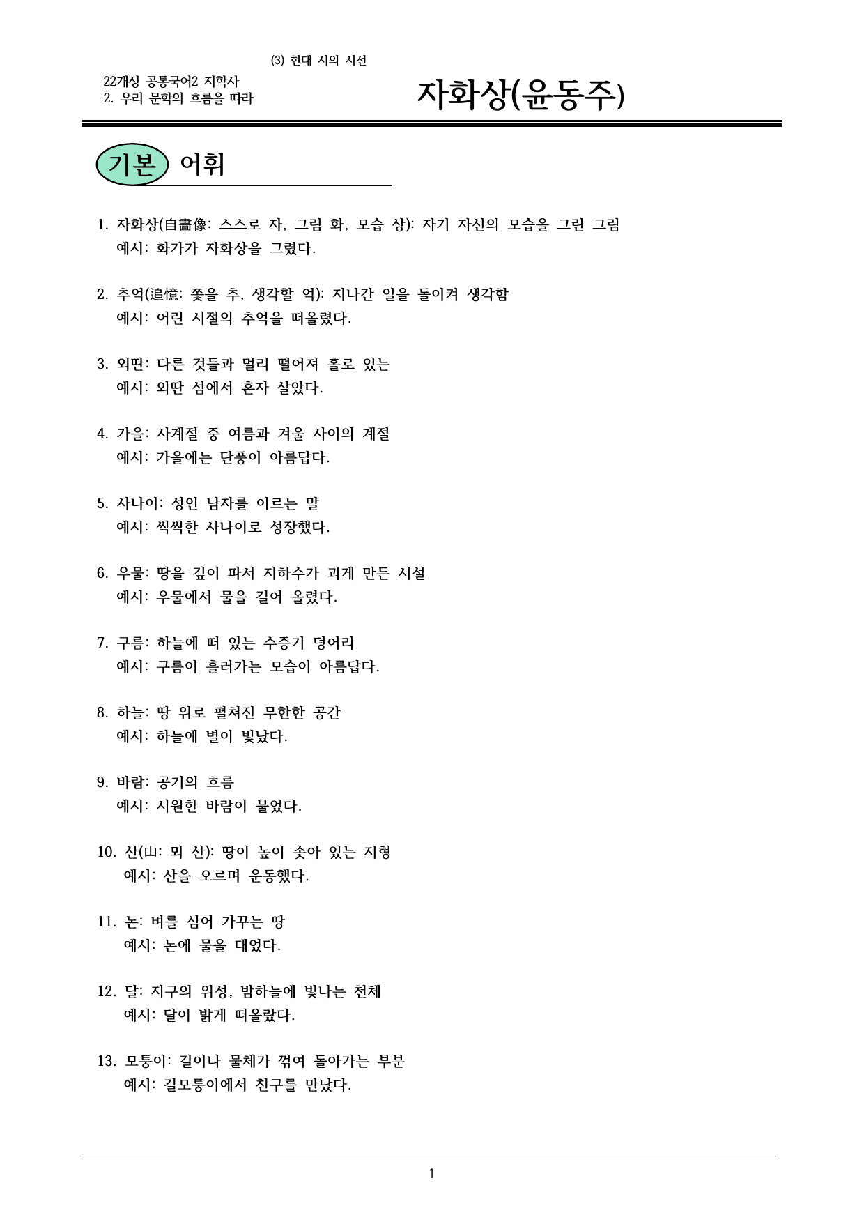 22개정 공통국어2 지학사 2-(3) 자화상 내용정리_preview_undefined